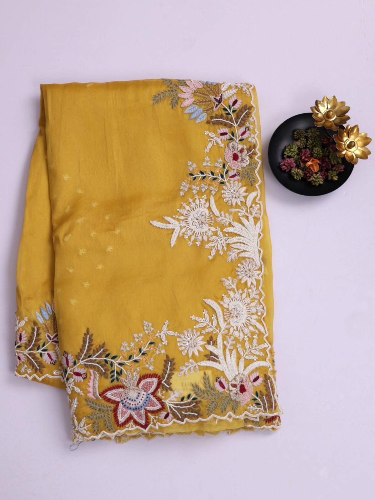 Yellow Organza Silk Saree With Embroidered Border