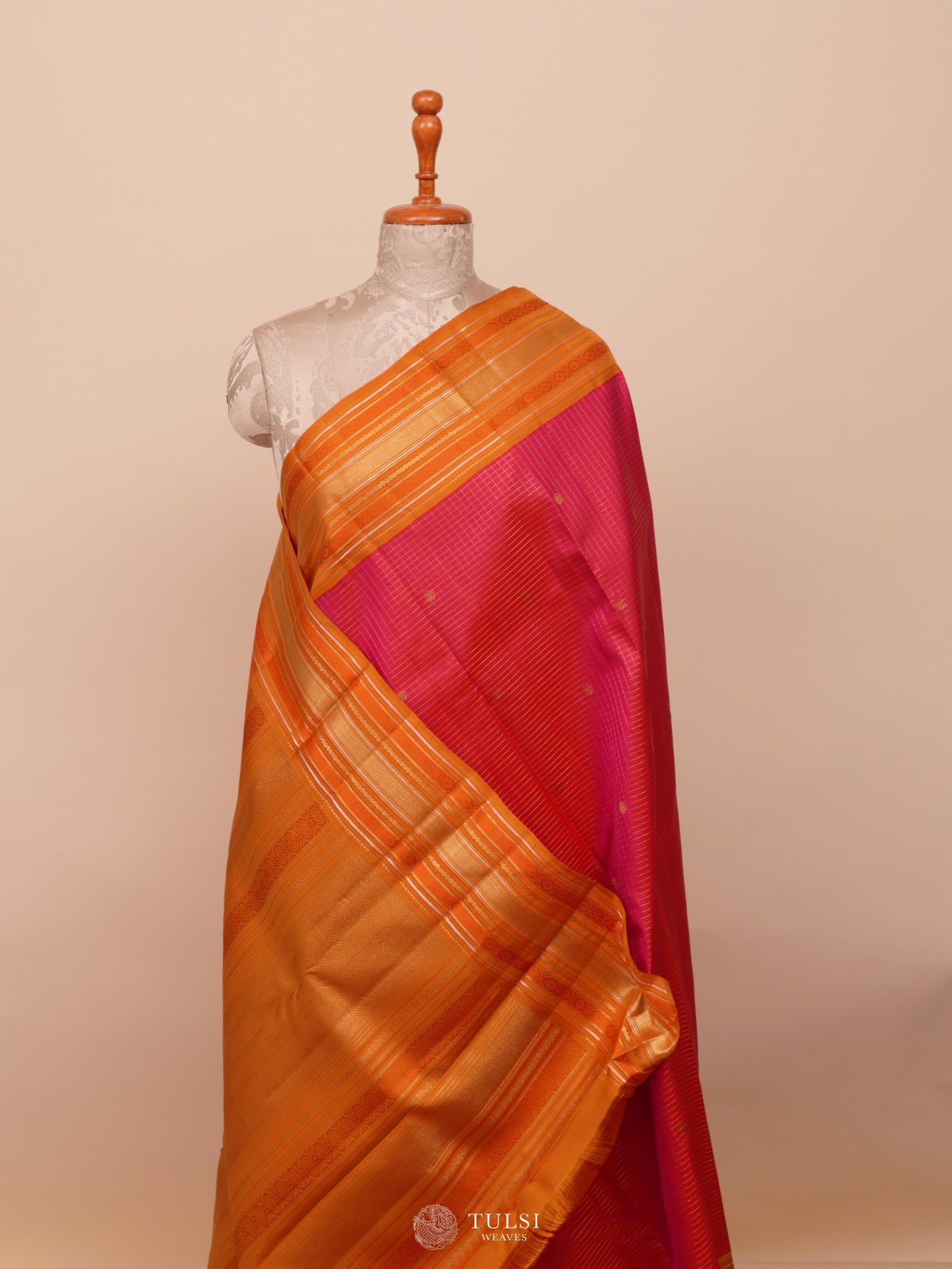 Orange Pink Kanjeevaram Silk Saree