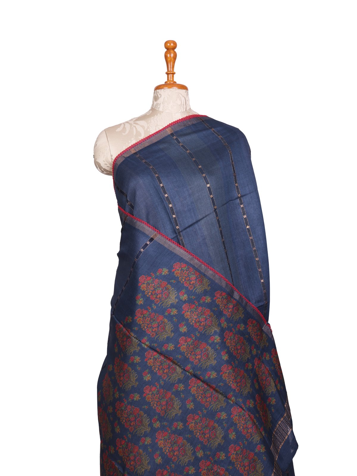 Dark Blue Printed Munga Tussar Silk Saree