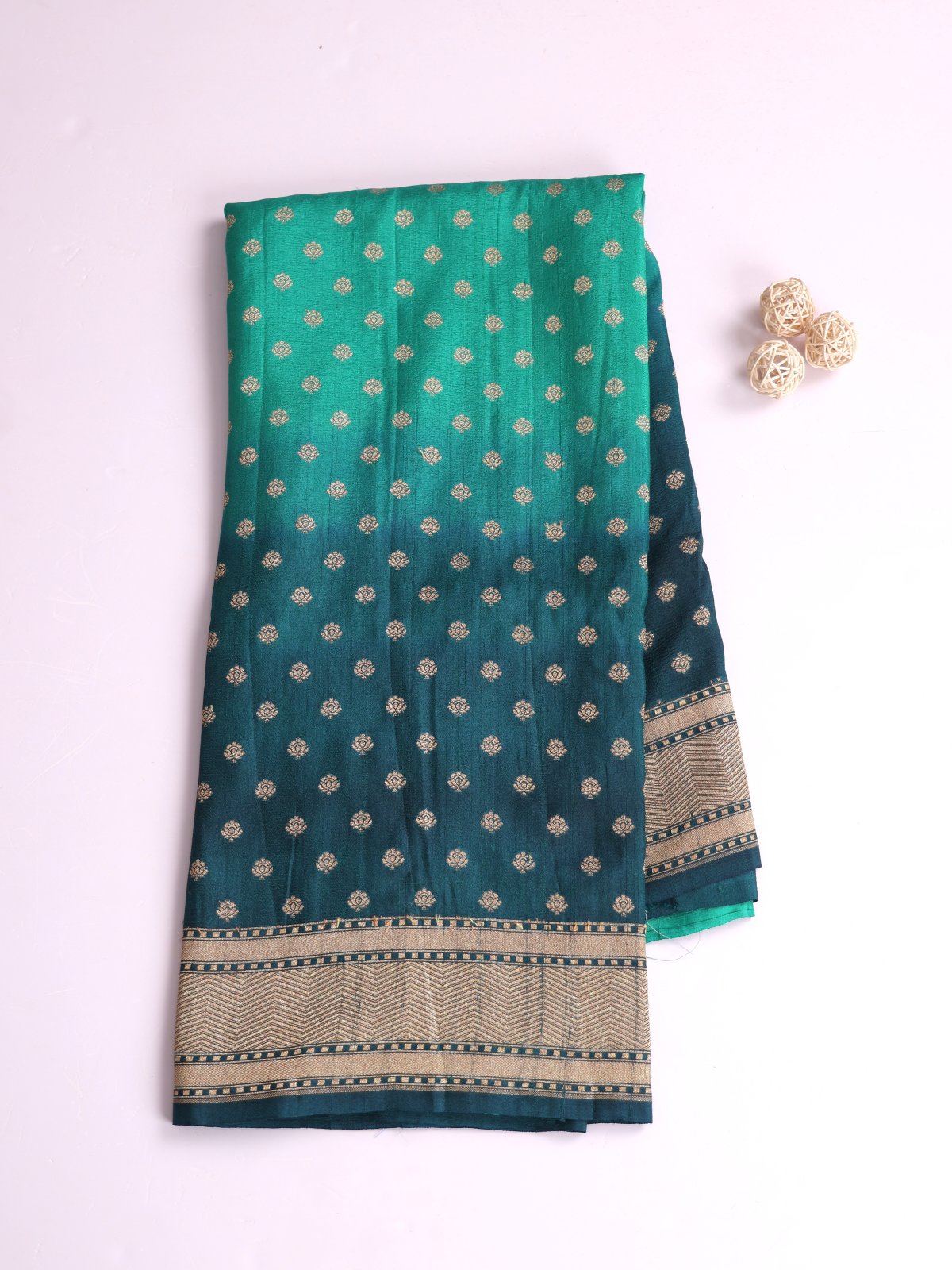 Peacock Blue Ombre Banaras Tussar Georgette Silk Saree