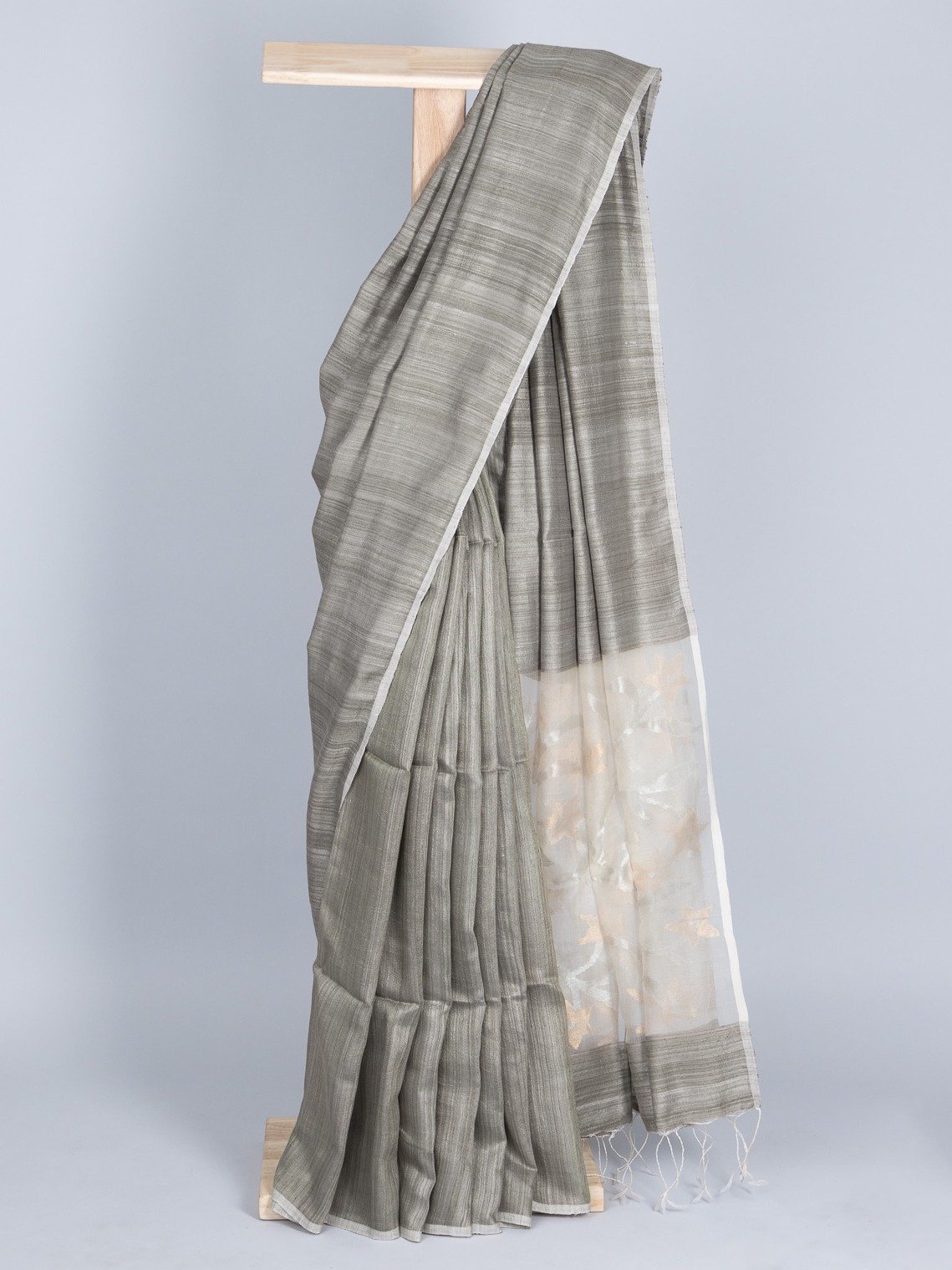 Grey Woven Tussar Silk Saree