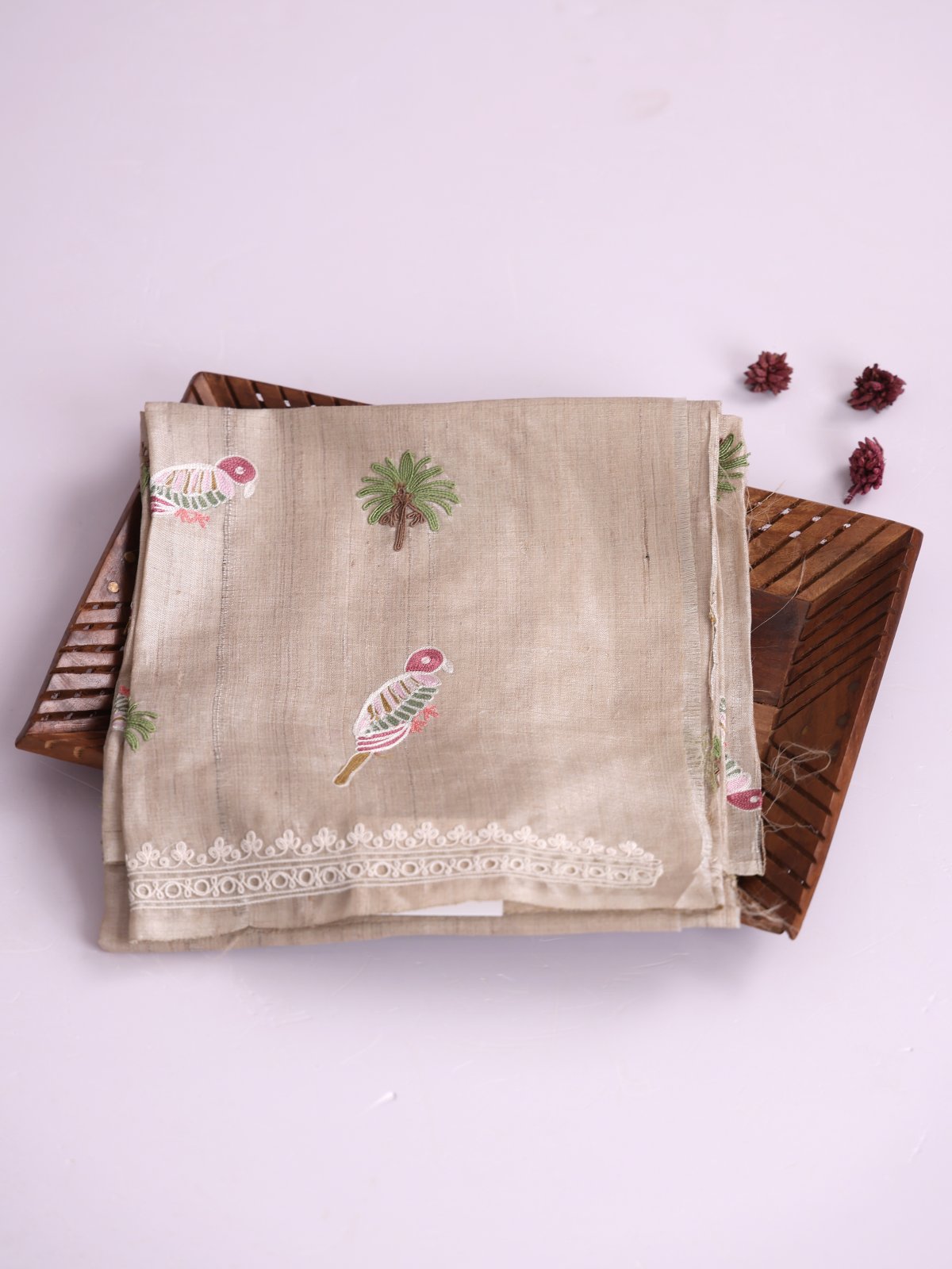 Greige Embroidered Tussar Silk Blouse