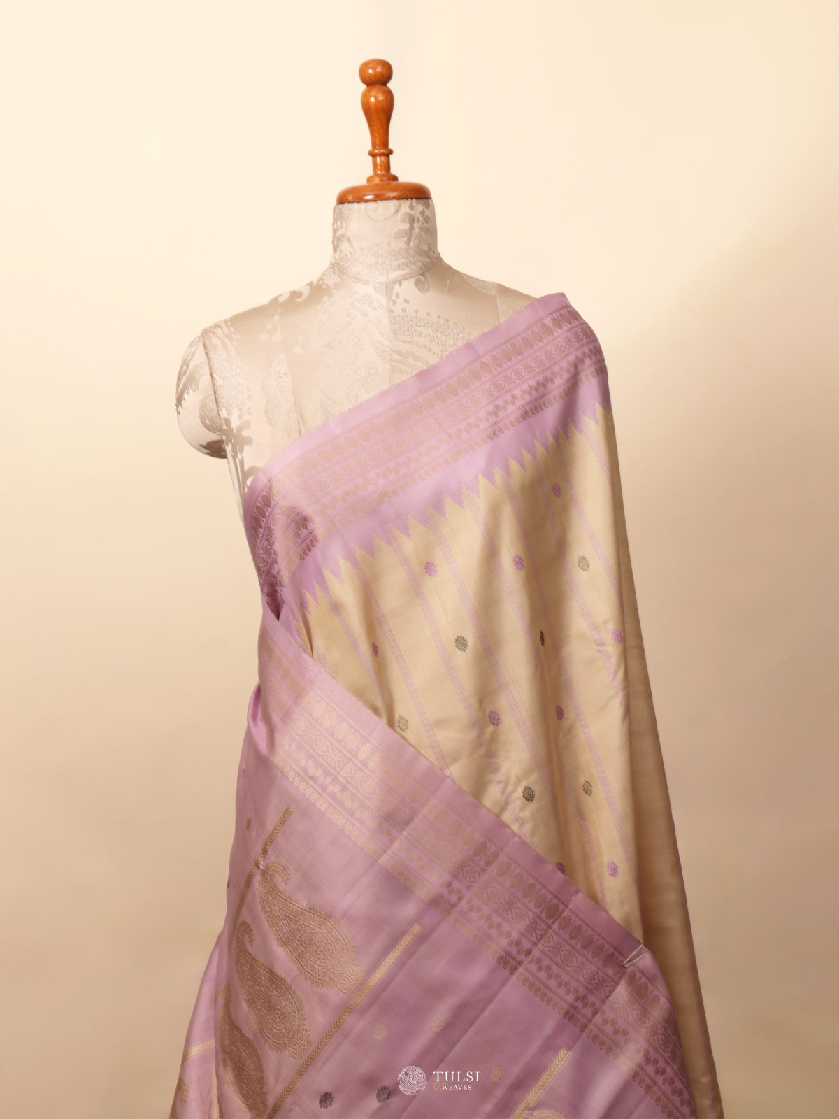 Beige Gadwal with Lavender Border Silk Saree