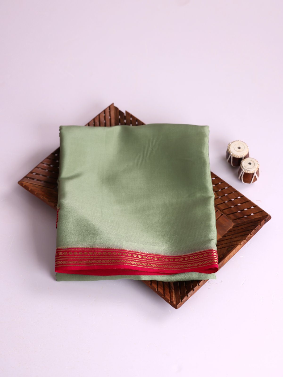 Sage Green Mysore Silk Saree with Reddish Pink Zari Border