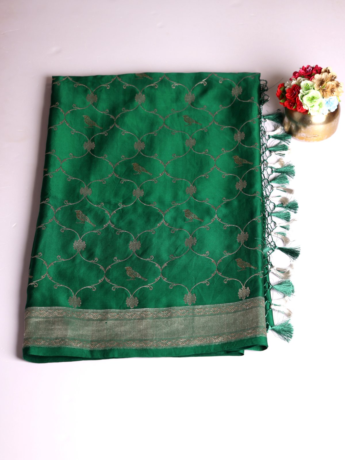 Bottle Green Mashru Silk Saree