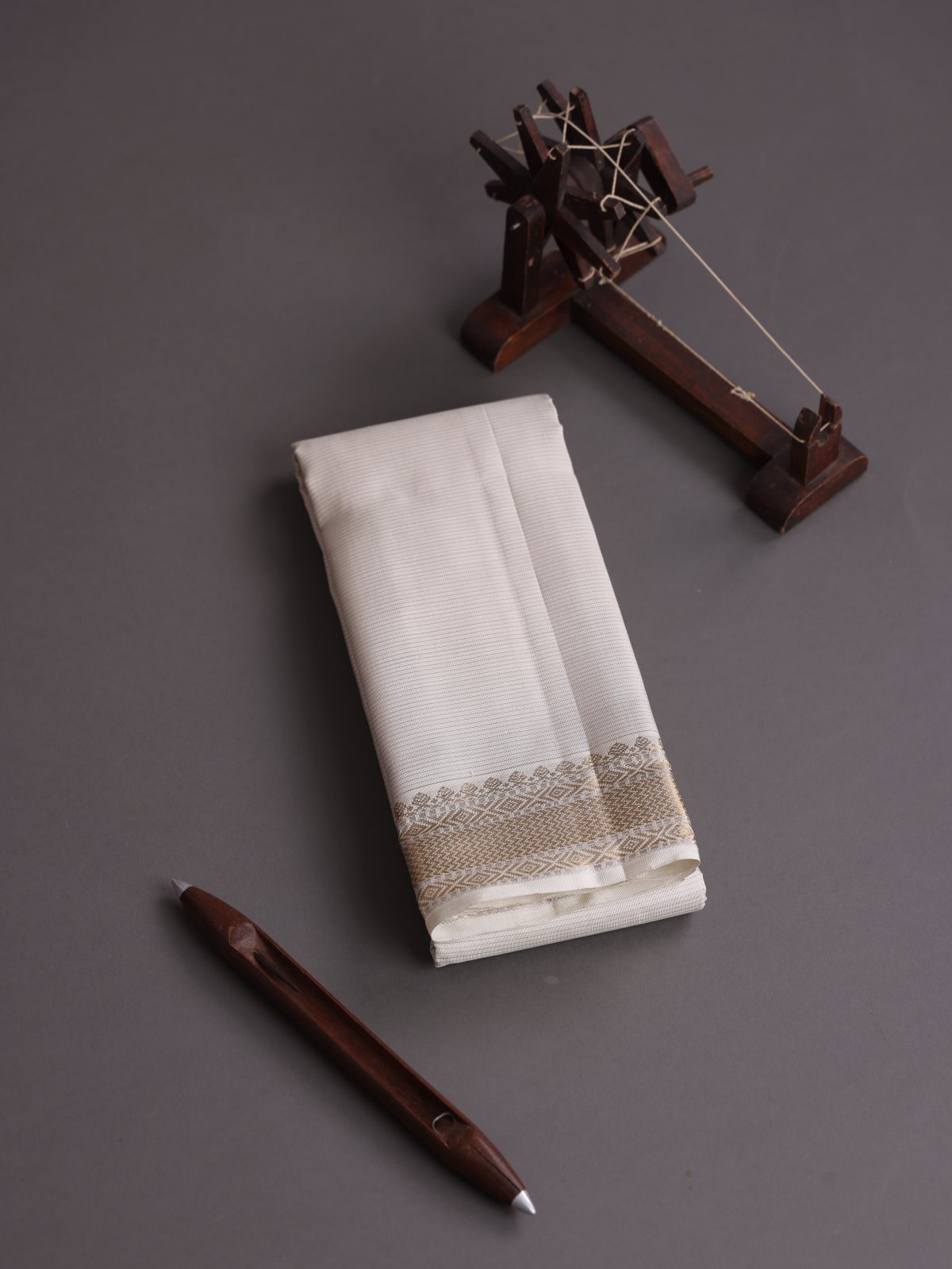 Off White Zari Striped Silk Dhoti With Zari Border