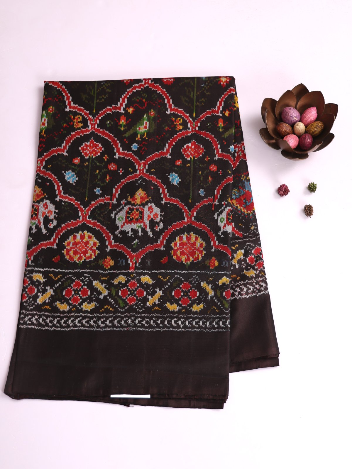 Dark Brown Patola Silk Saree
