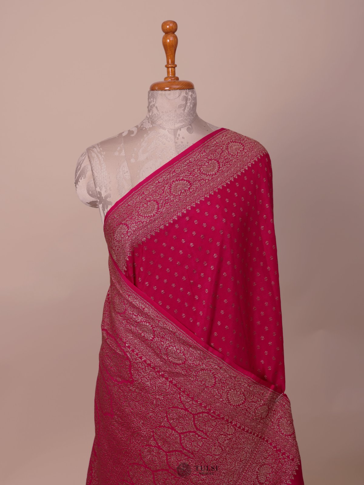 Rani Pink Banaras Crepe Silk Saree