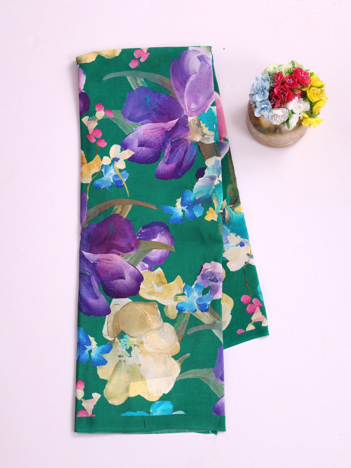 Green Printed Crepe Silk Saree
