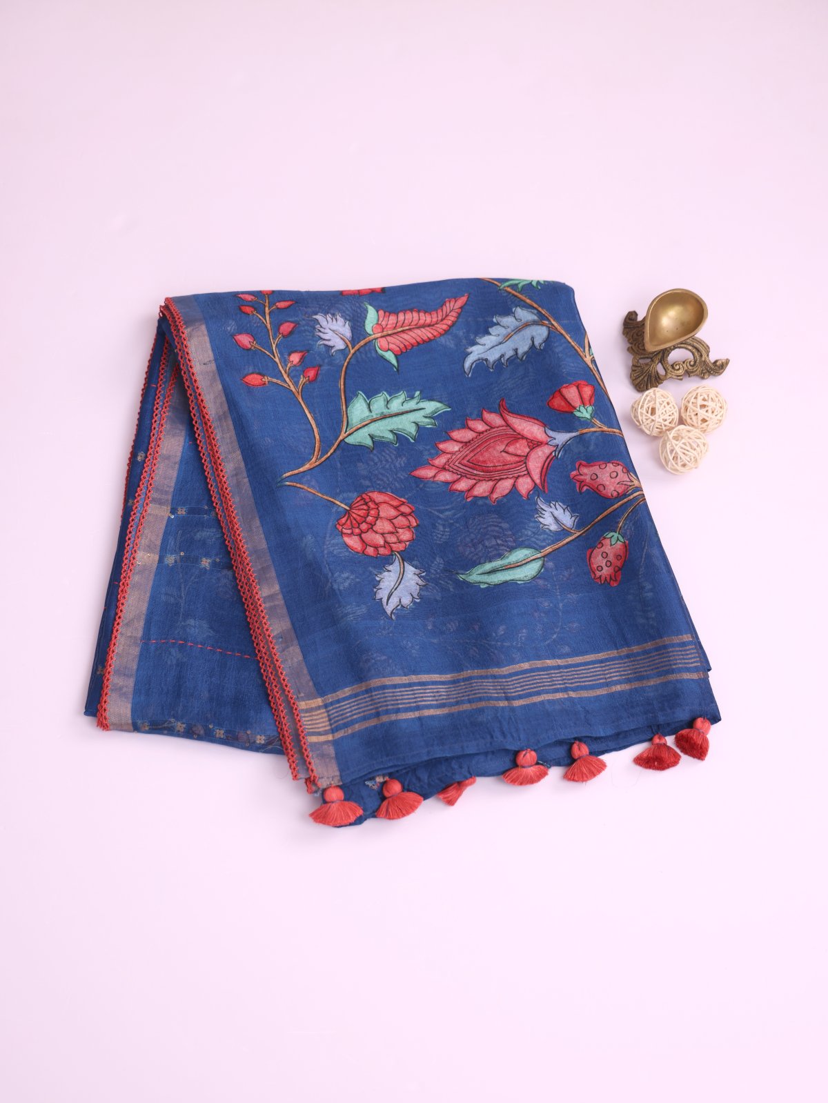 Blue Kora Tussar Silk Saree