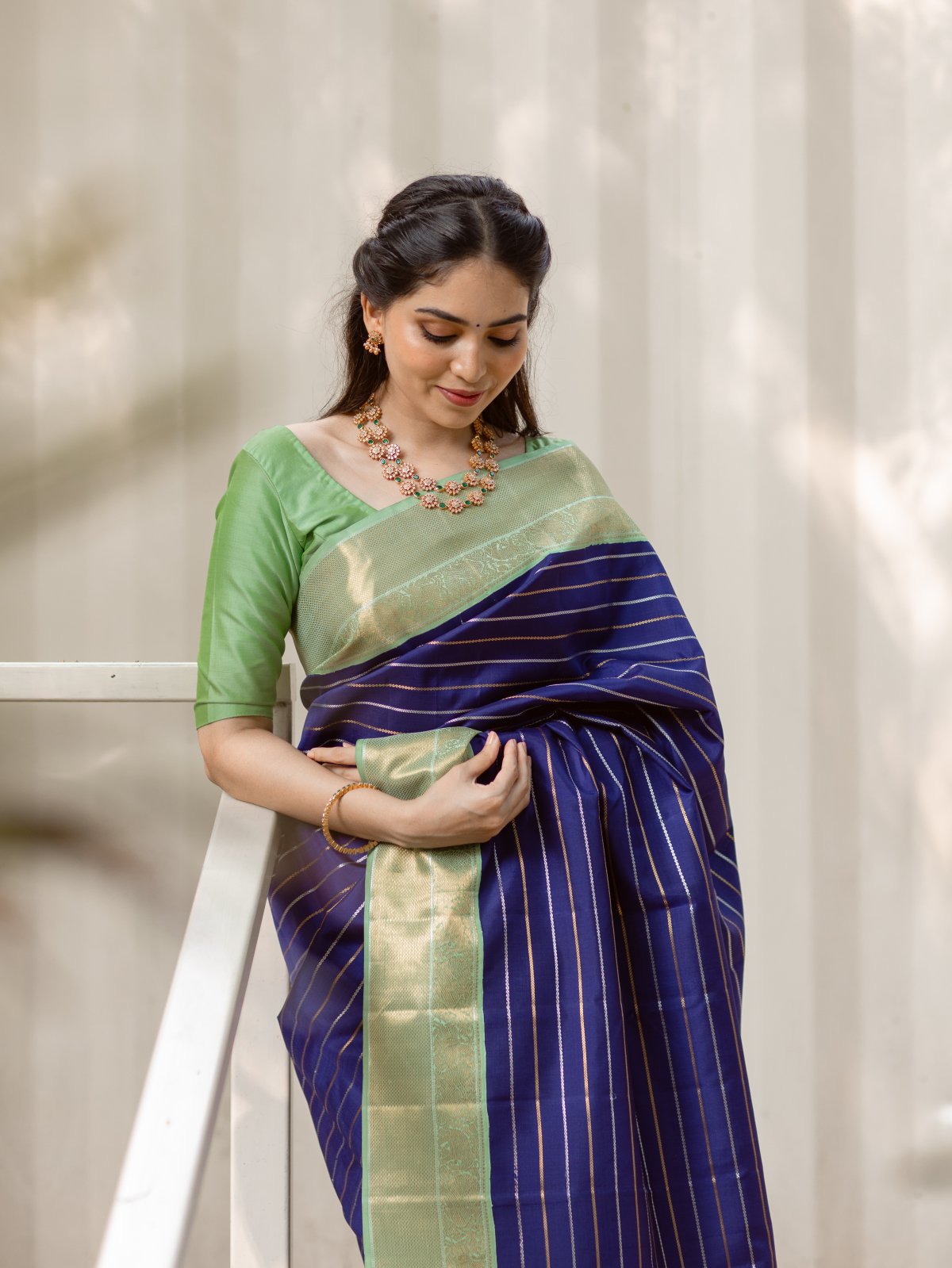 Buy Navy Blue And Lime Green Soft South Silk Saree Designer Sarees  Shipping Worldwide