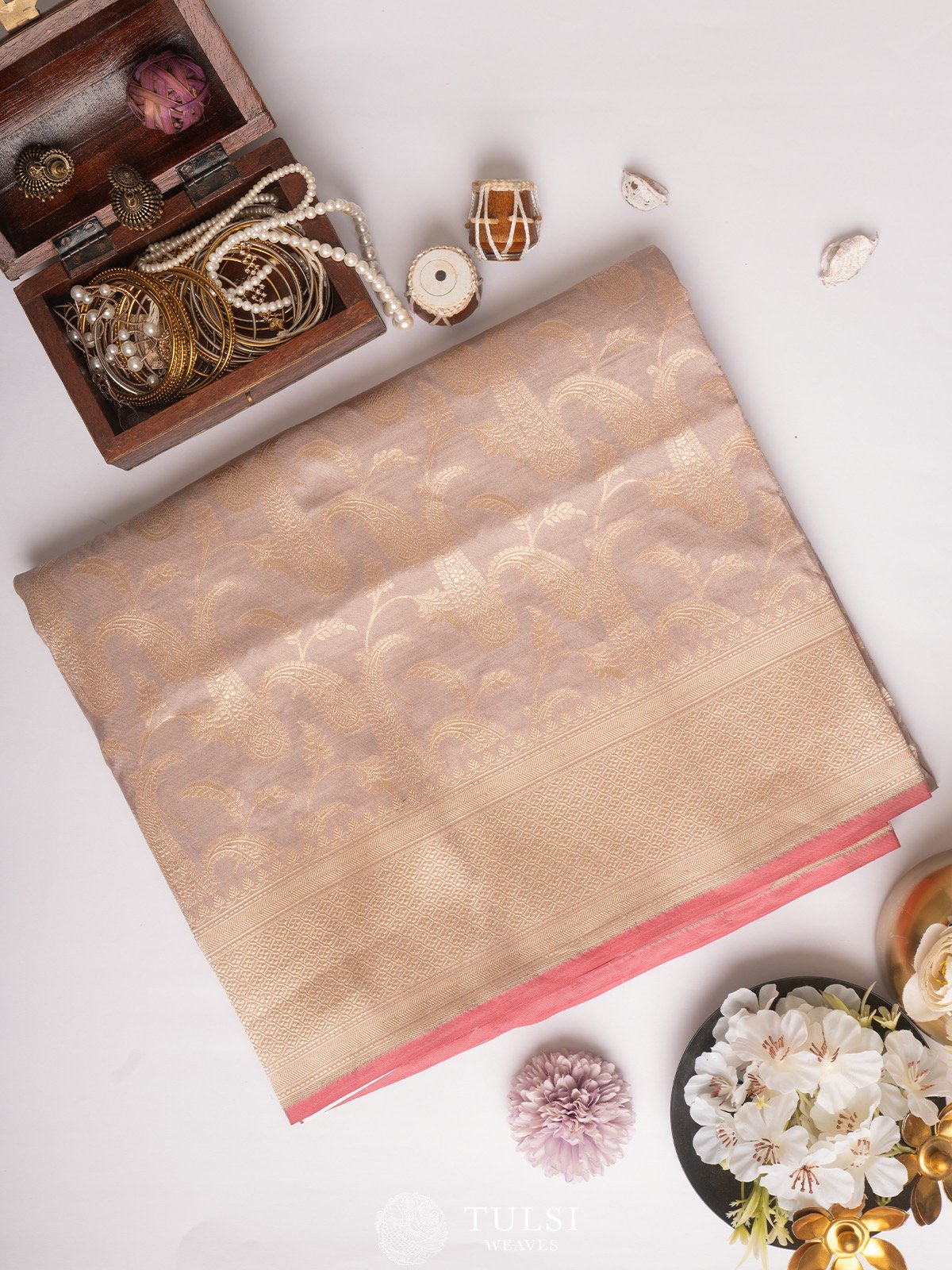 Grey Banarasi Silk Saree with Brocade