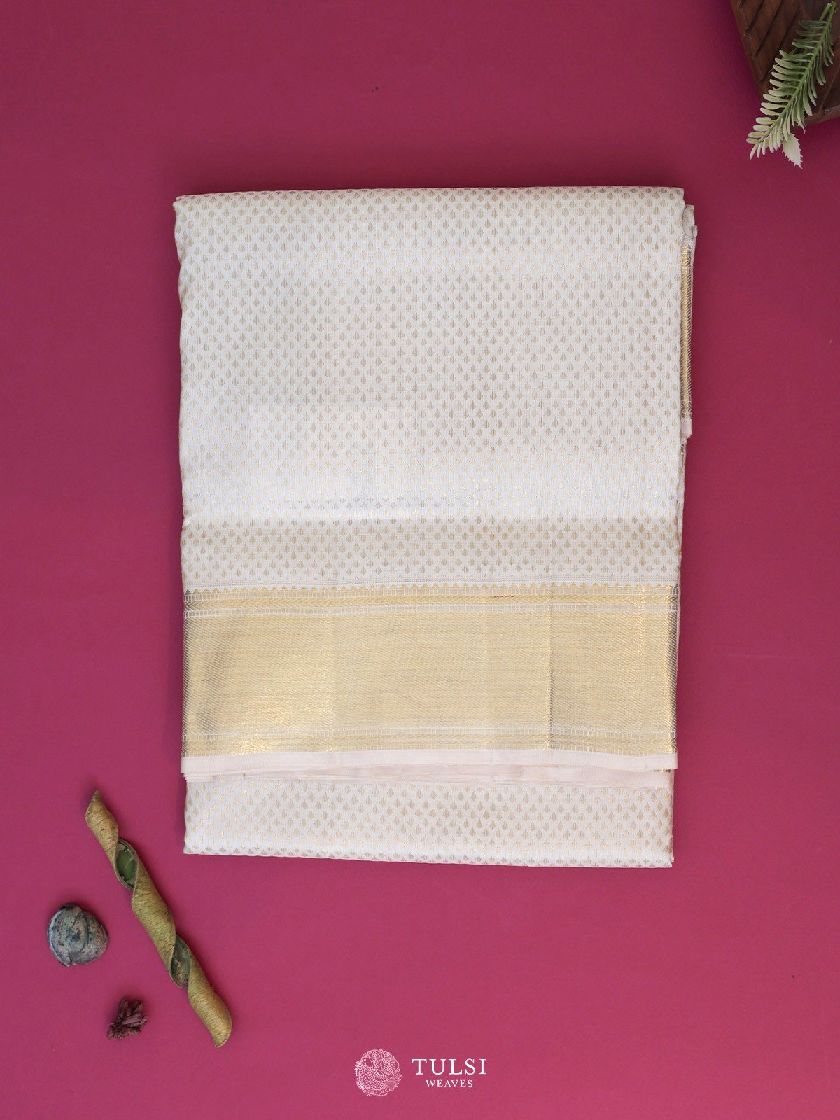 Off-White Silk Dhoti With Gold Self Zari Border