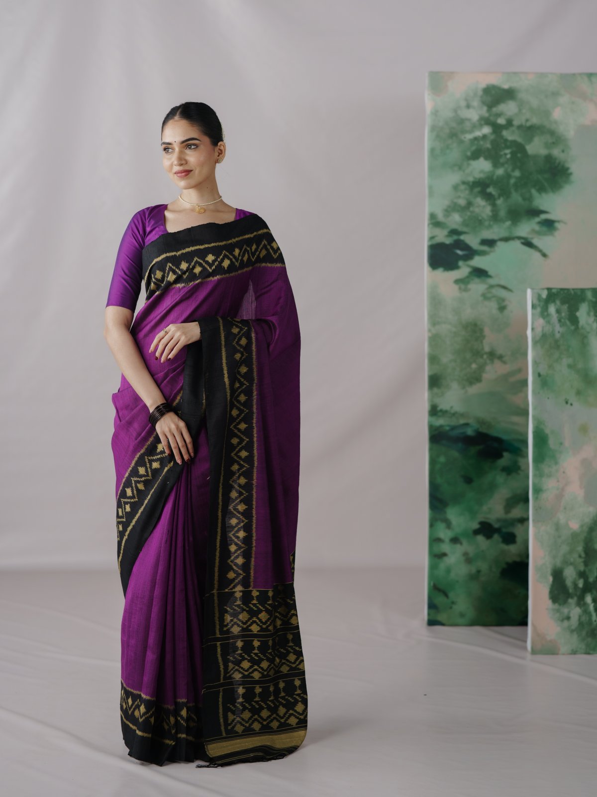 Royal Purple Patola Silk Saree With Black Border