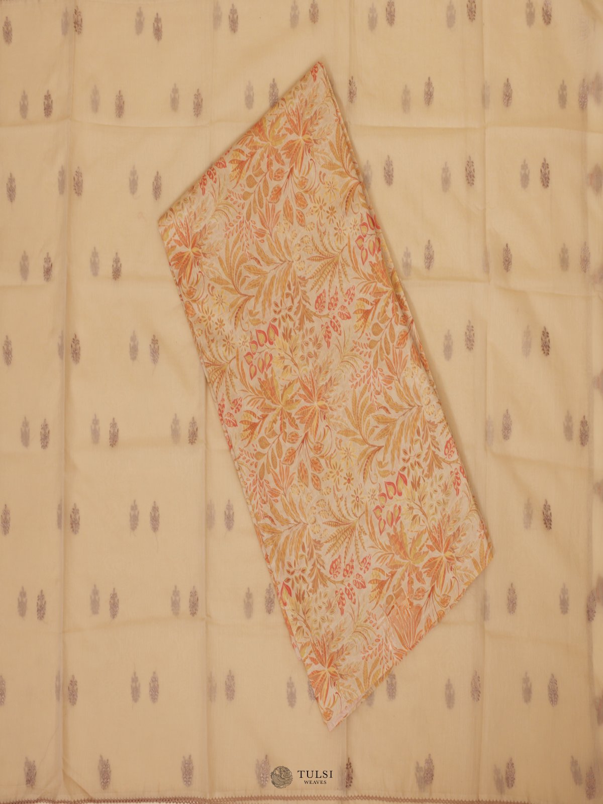 White Beige Chanderi Salwar Material