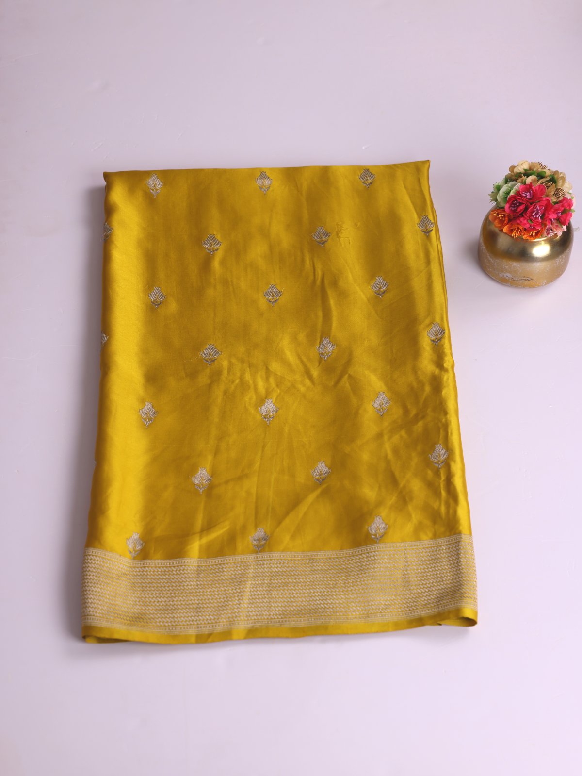 Greenish Yellow Mashru Silk Saree