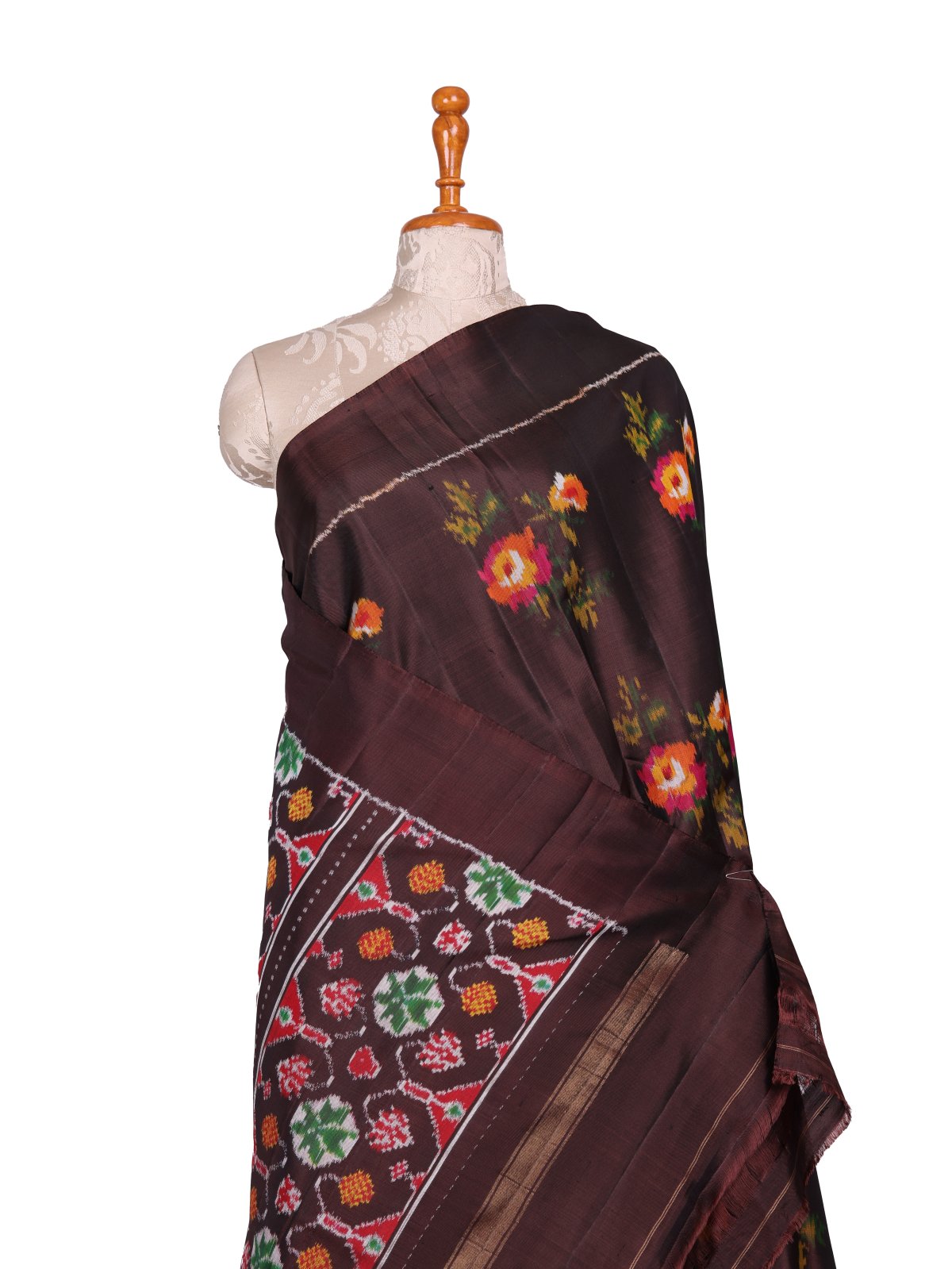 Dark Chocolate Brown Patola Silk Saree