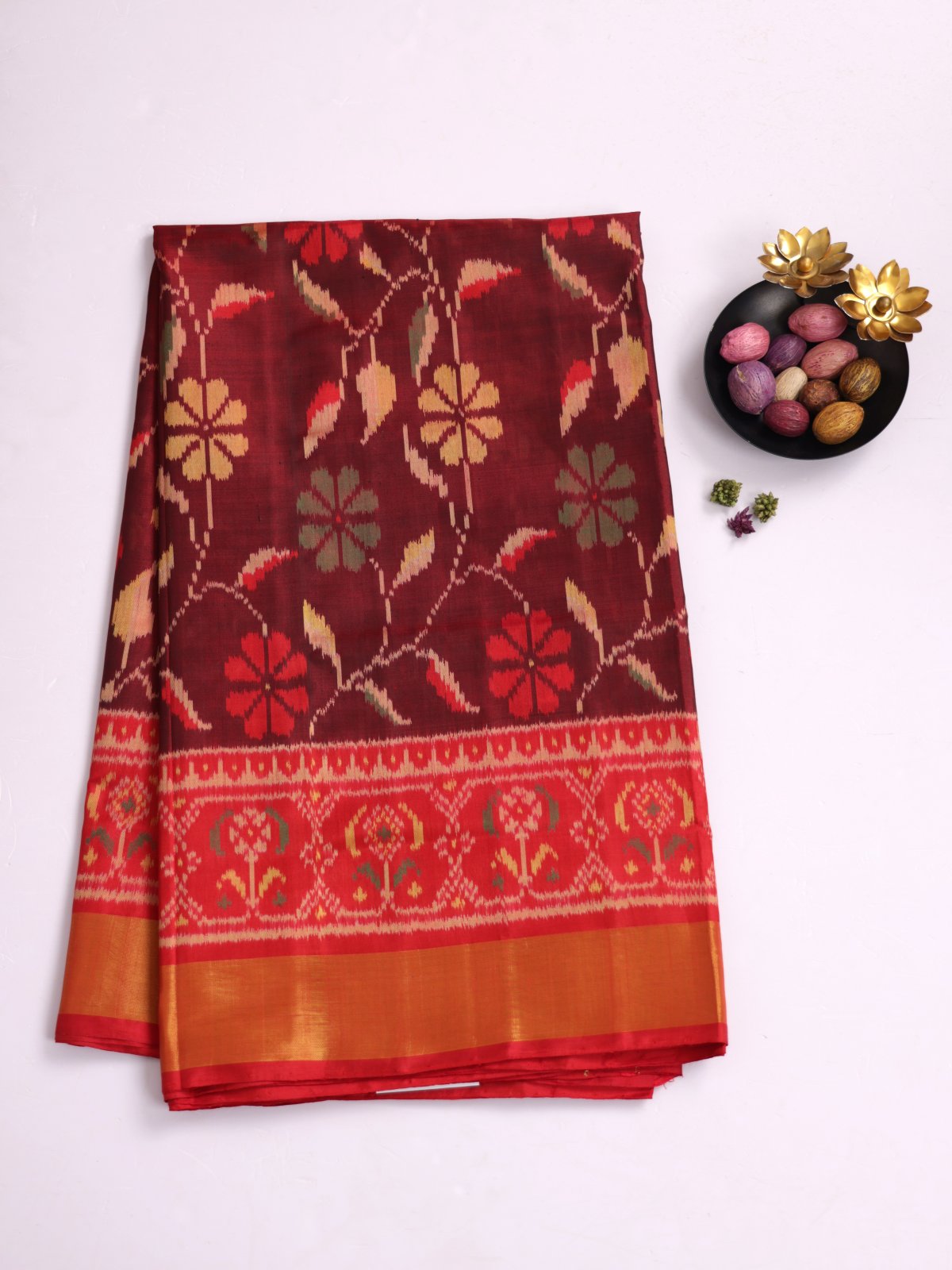 Araku Patola Silk Saree With Red Border