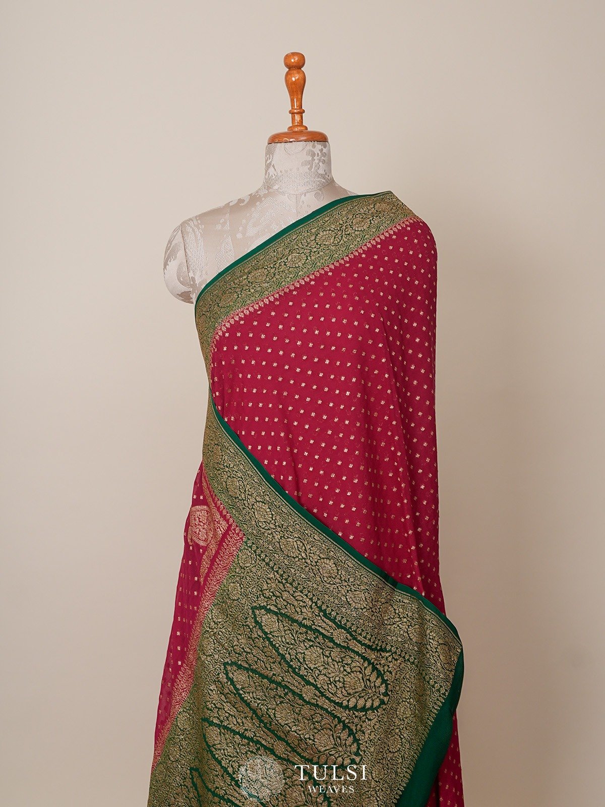 Hot Pink Banaras Georgette Silk Saree