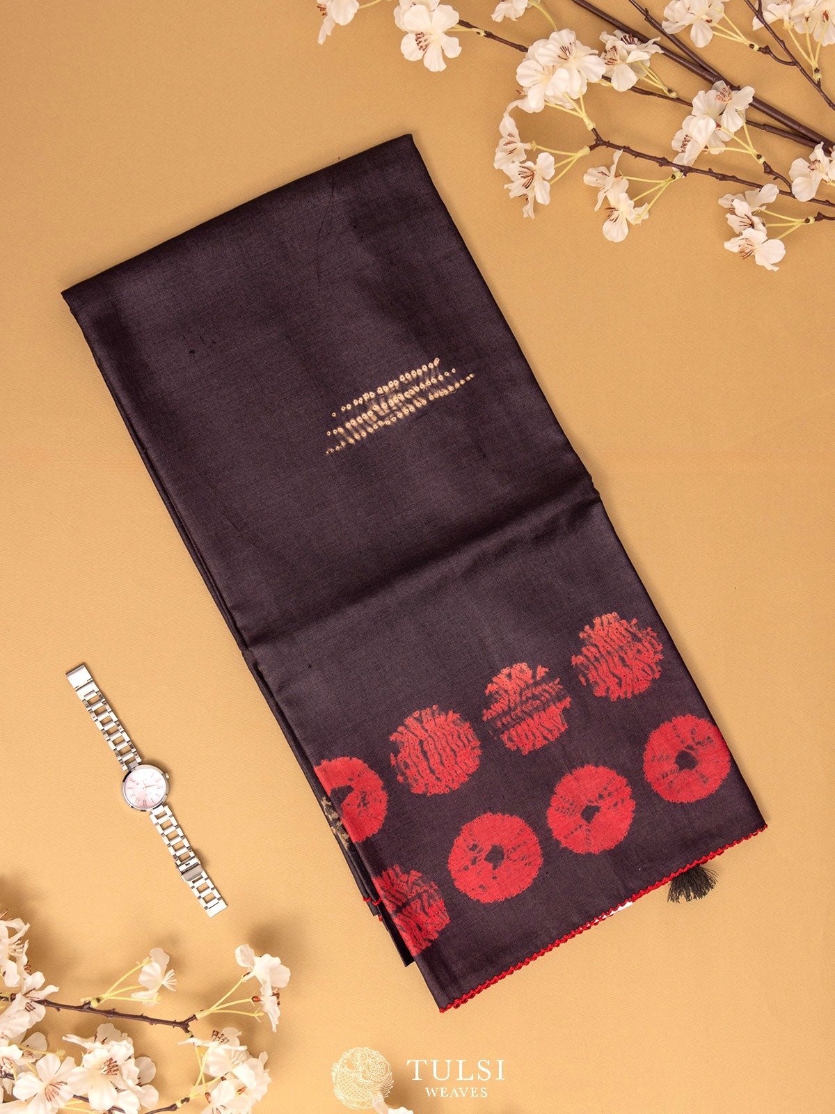 Black Shibori Silk Saree