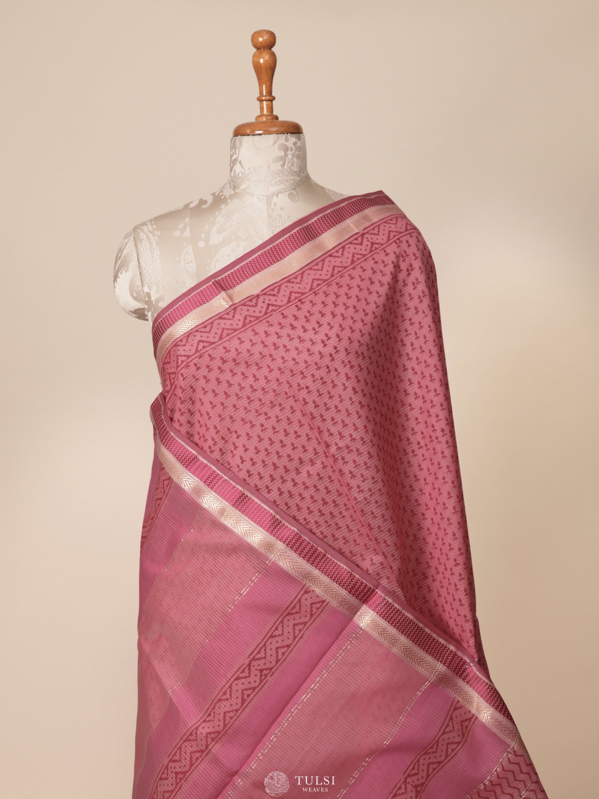 Pink Handblock Printed Maheshwari Cotton Saree