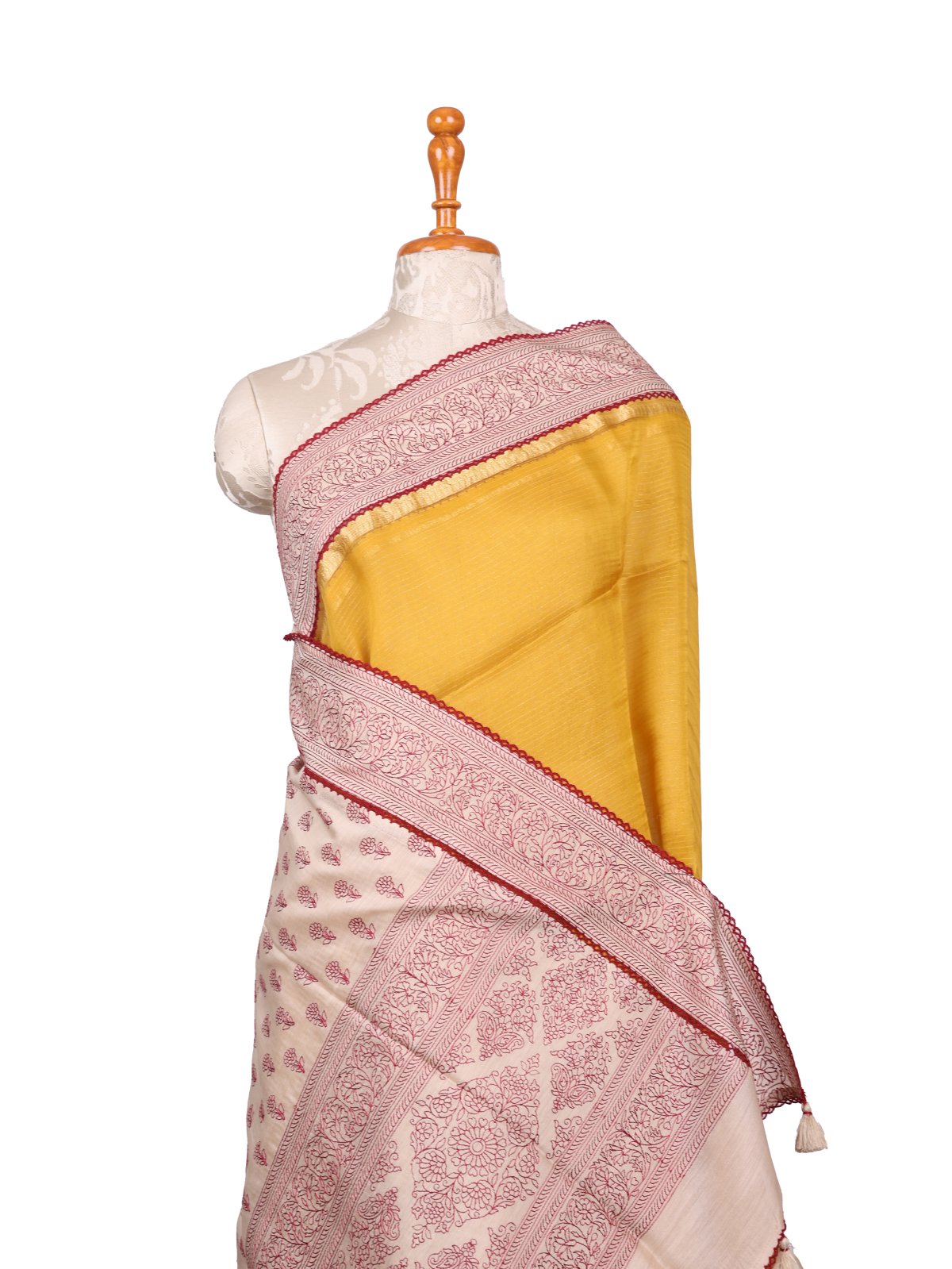 Mustard Yellow Organza Silk Saree with Beige Embroidered Border