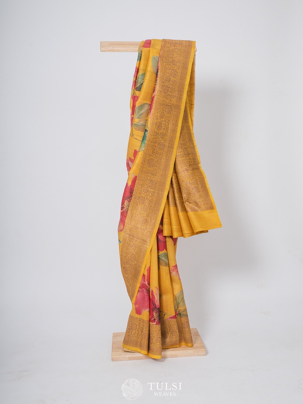 Yellow Banarasi Tussar Silk Saree