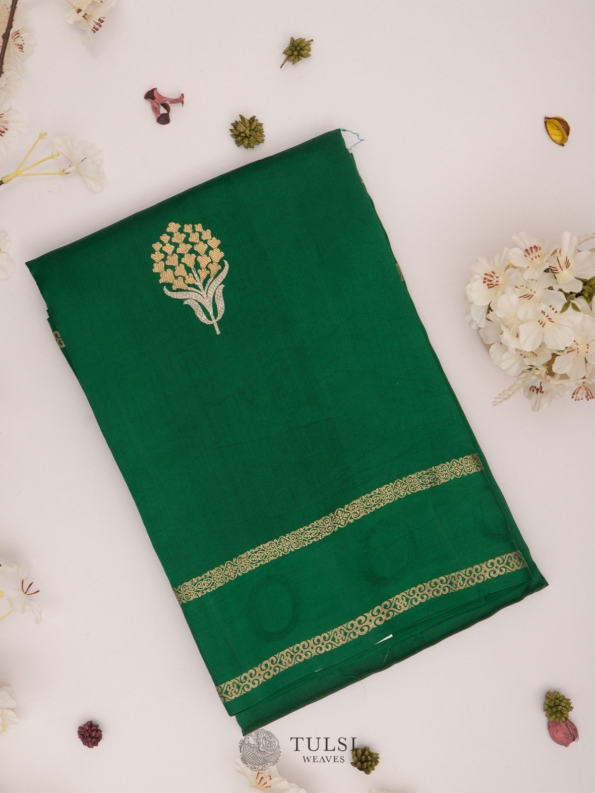 Bottle Green Banarasi Silk Saree 