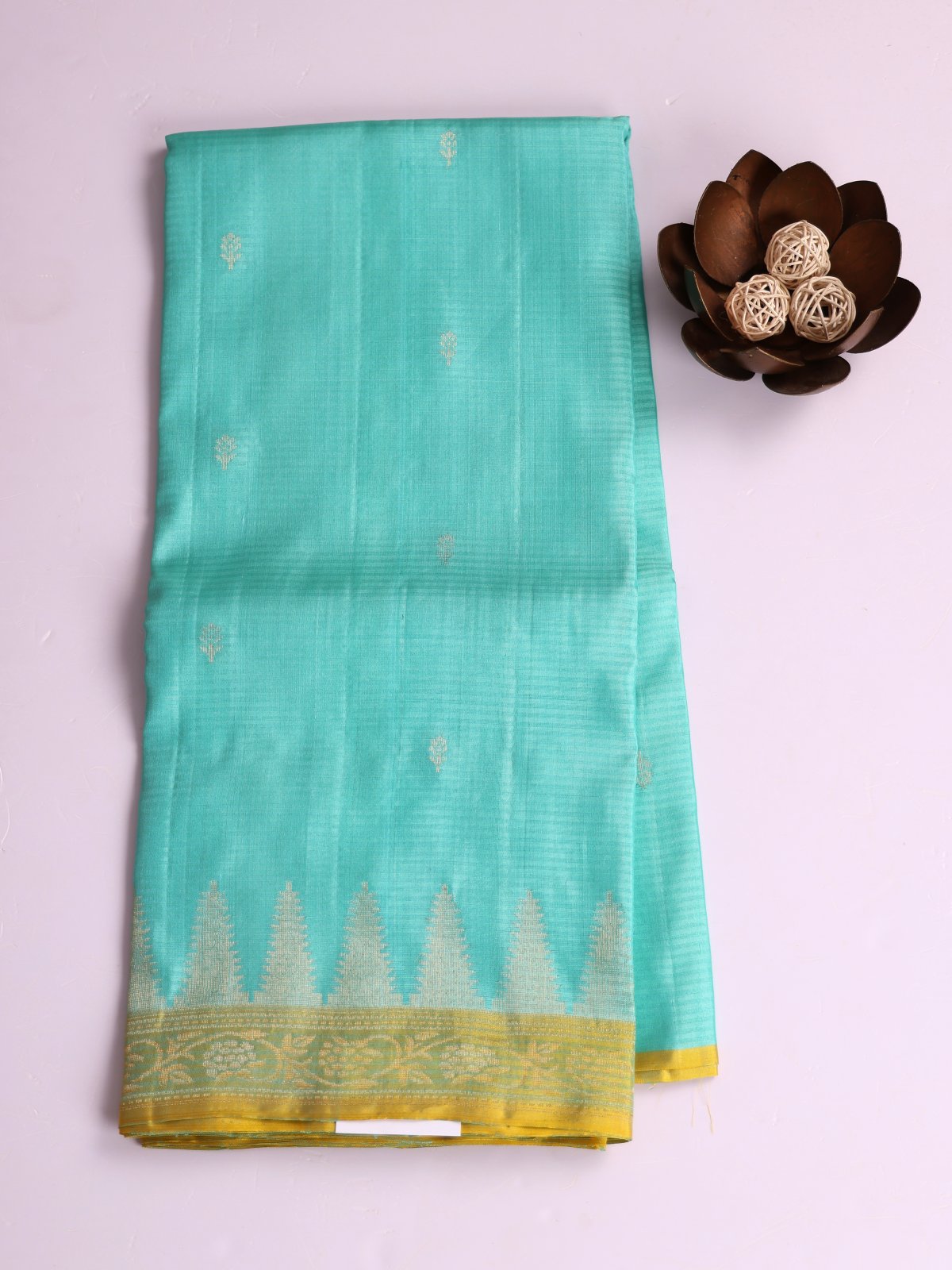 Light Turquoise Soft Silk Tussar Saree