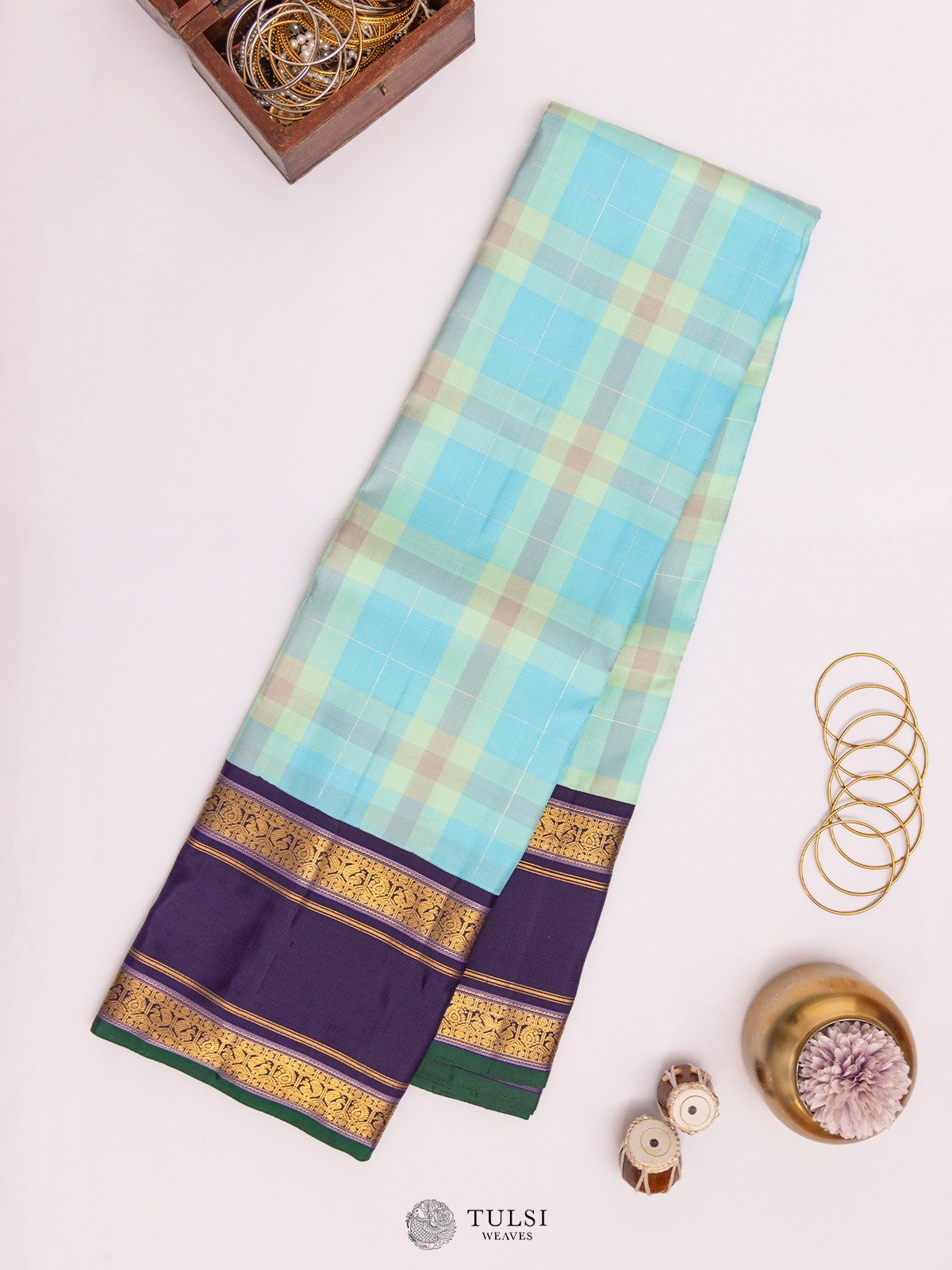 Multicolour Checked Kanjeevaram Silk Saree with Rettapet Border