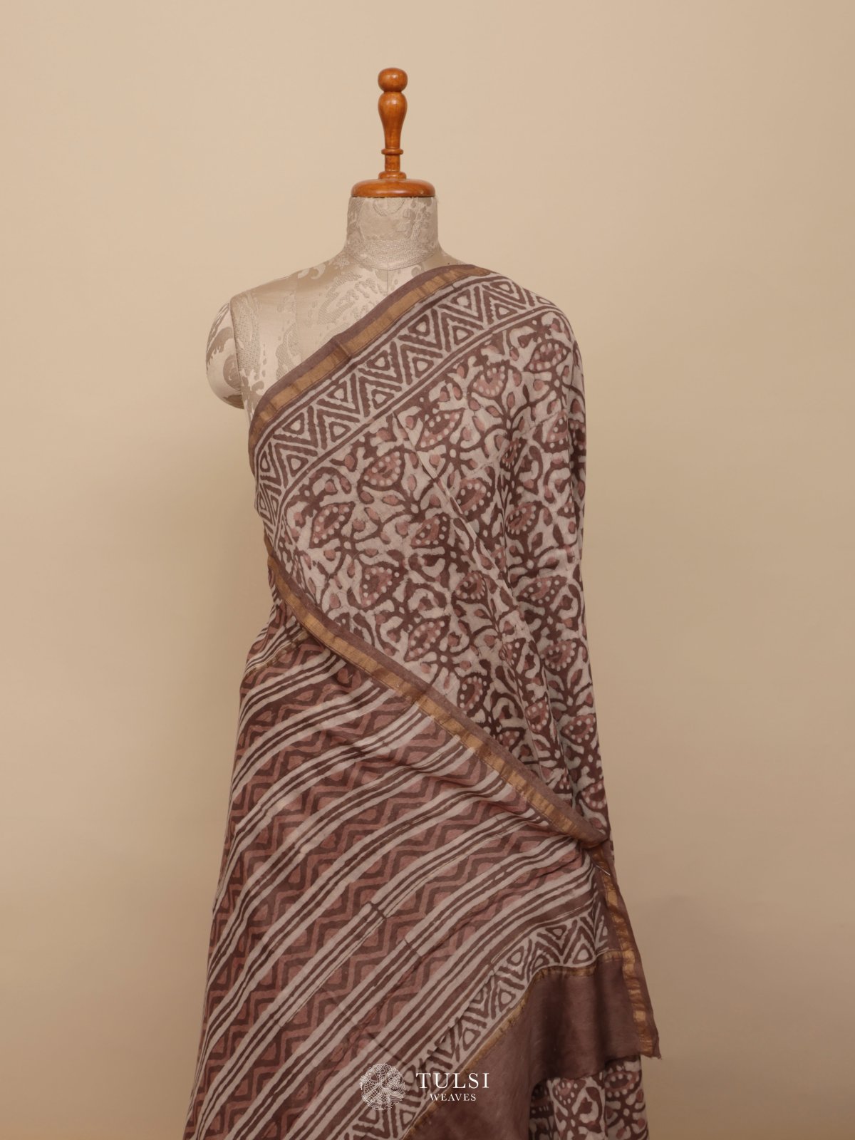 Off White Printed Chanderi Silk Saree
