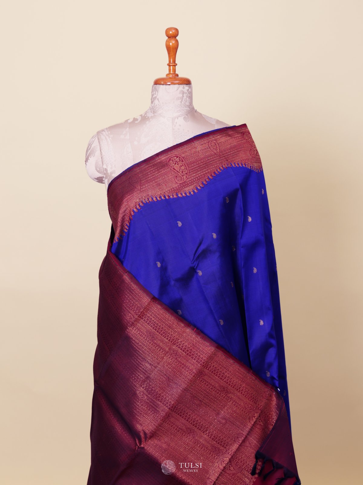 Blue Kanjeevaram Silk Saree With Turning Border