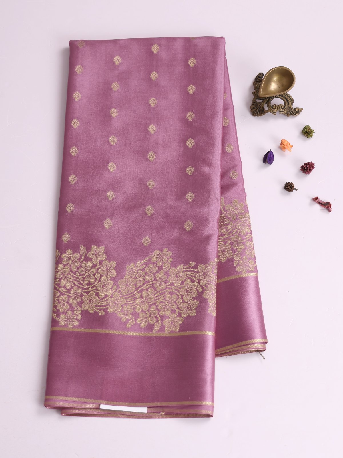 Mauve Mysore Silk Saree With Satin Border