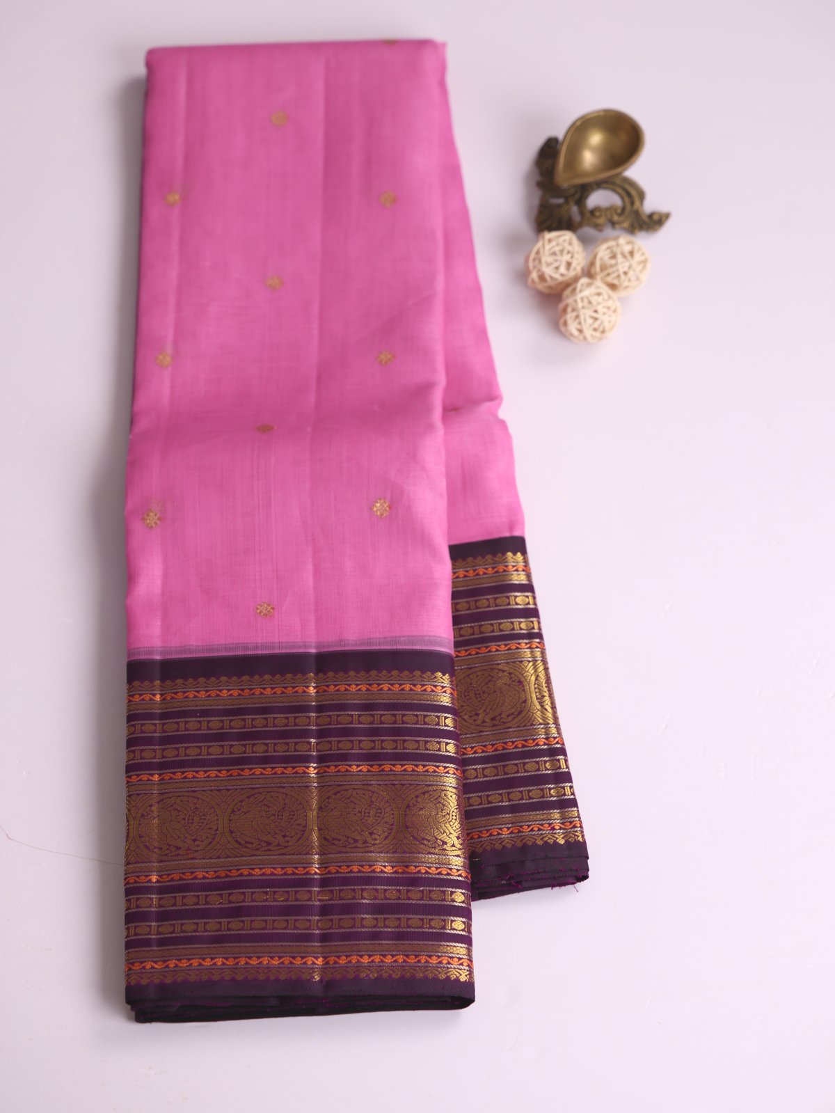 Pink Kanjeevaram Organza Saree With Dark Purple Border