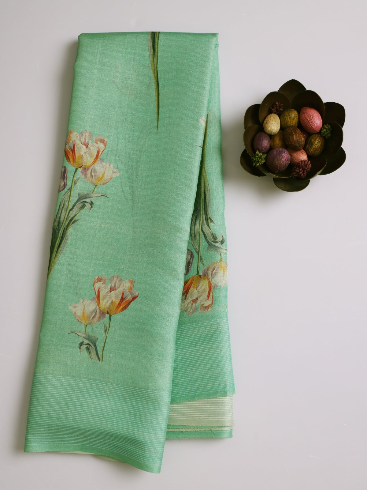 Pastel Green Printed Tussar Silk Saree 