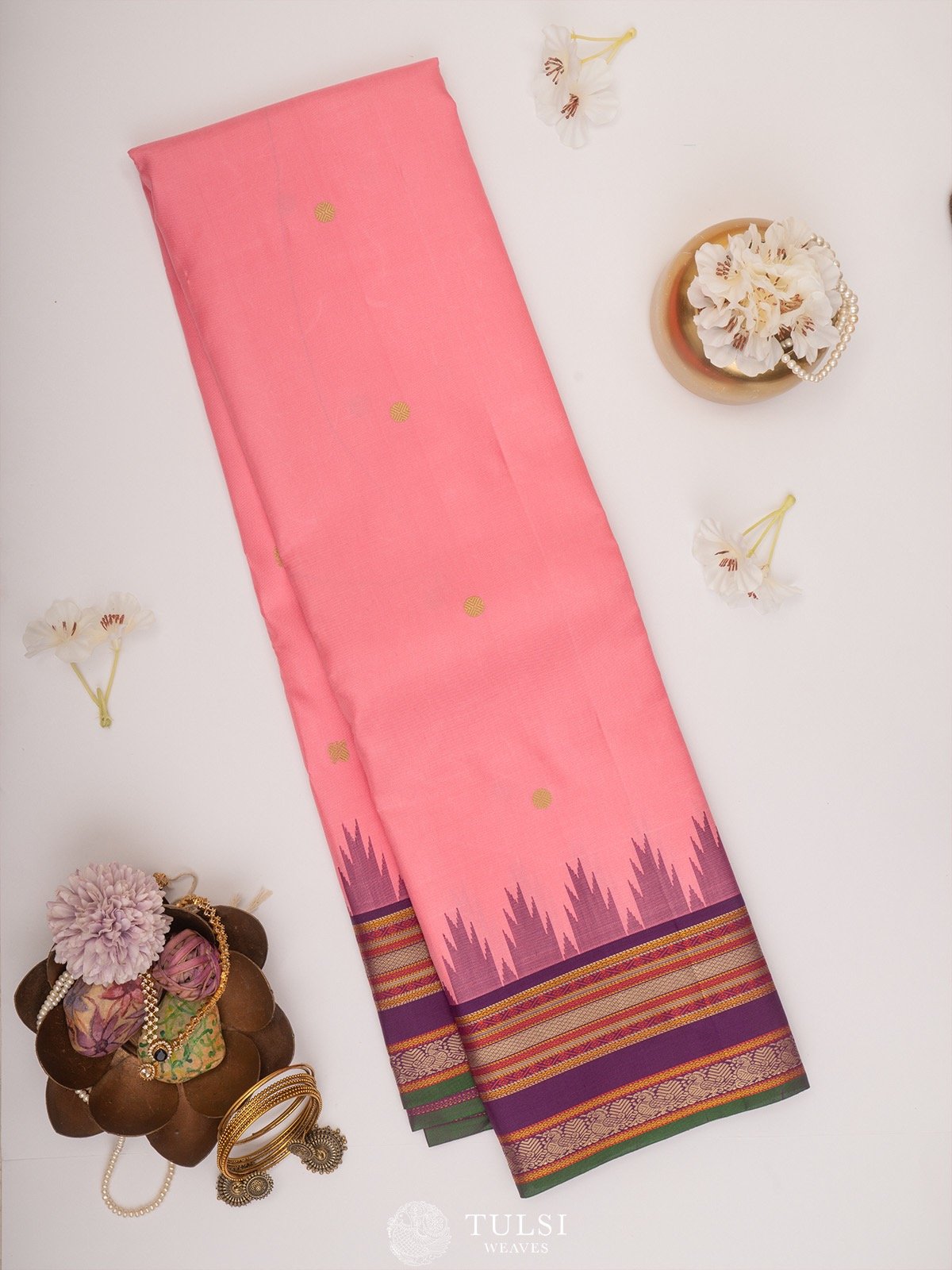 Pink Kanchipuram Pattu Pett Silk Saree