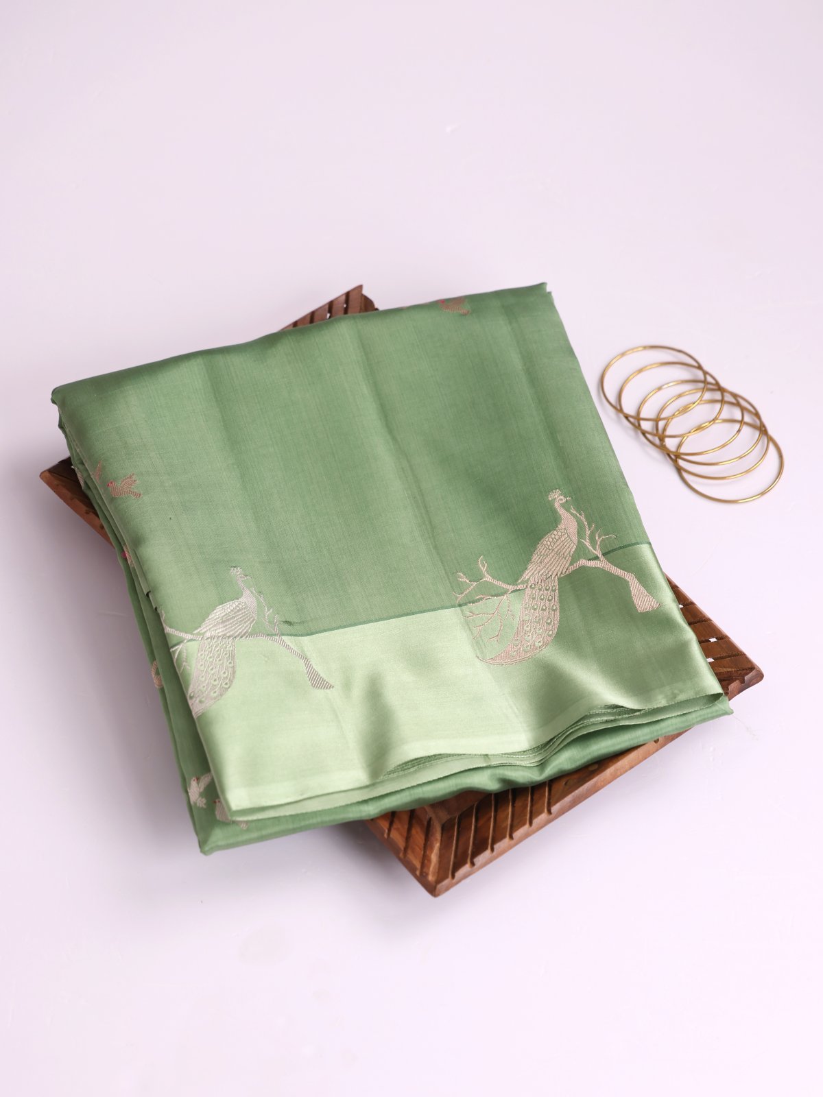 Sage Green Mashru Silk Saree With Satin Border