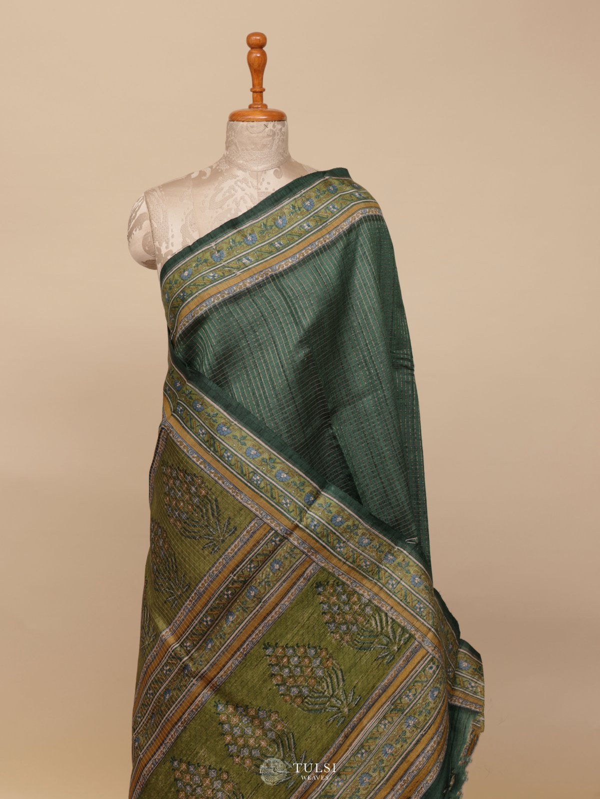 Green Munga Tussar Silk Saree
