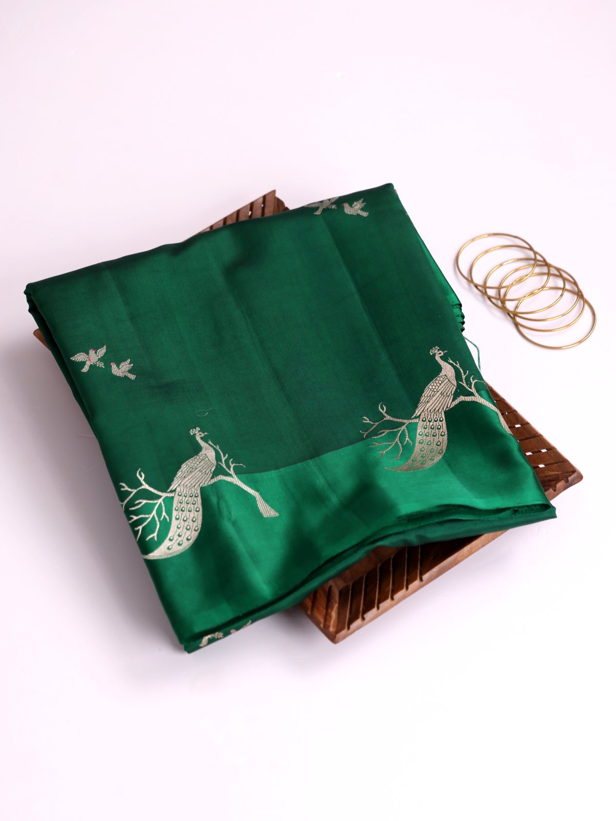 Bottle Green Mashru Silk Saree With Satin Border