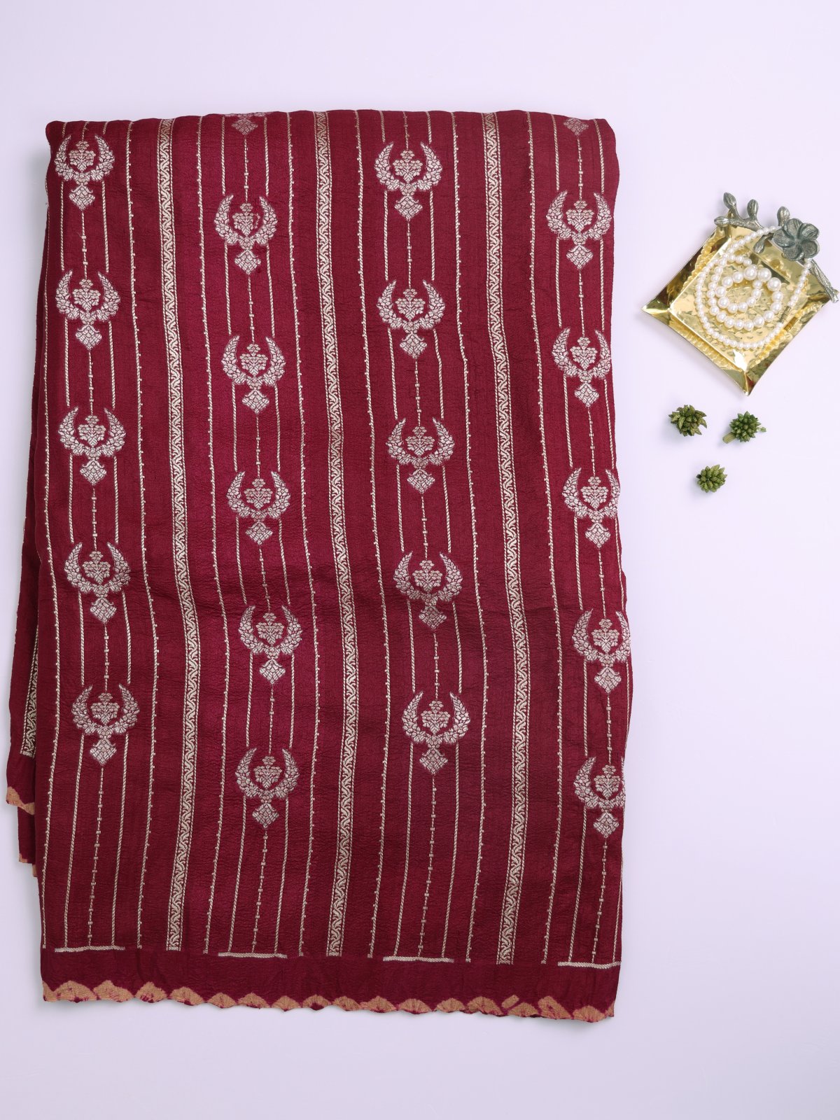 Marron Banaras Tussar Georgette Silk Saree