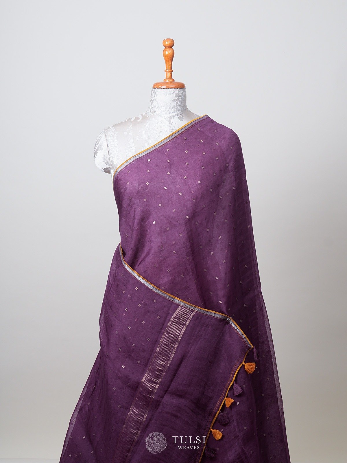 Purple Organza Silk Saree With Kalamkari Blouse