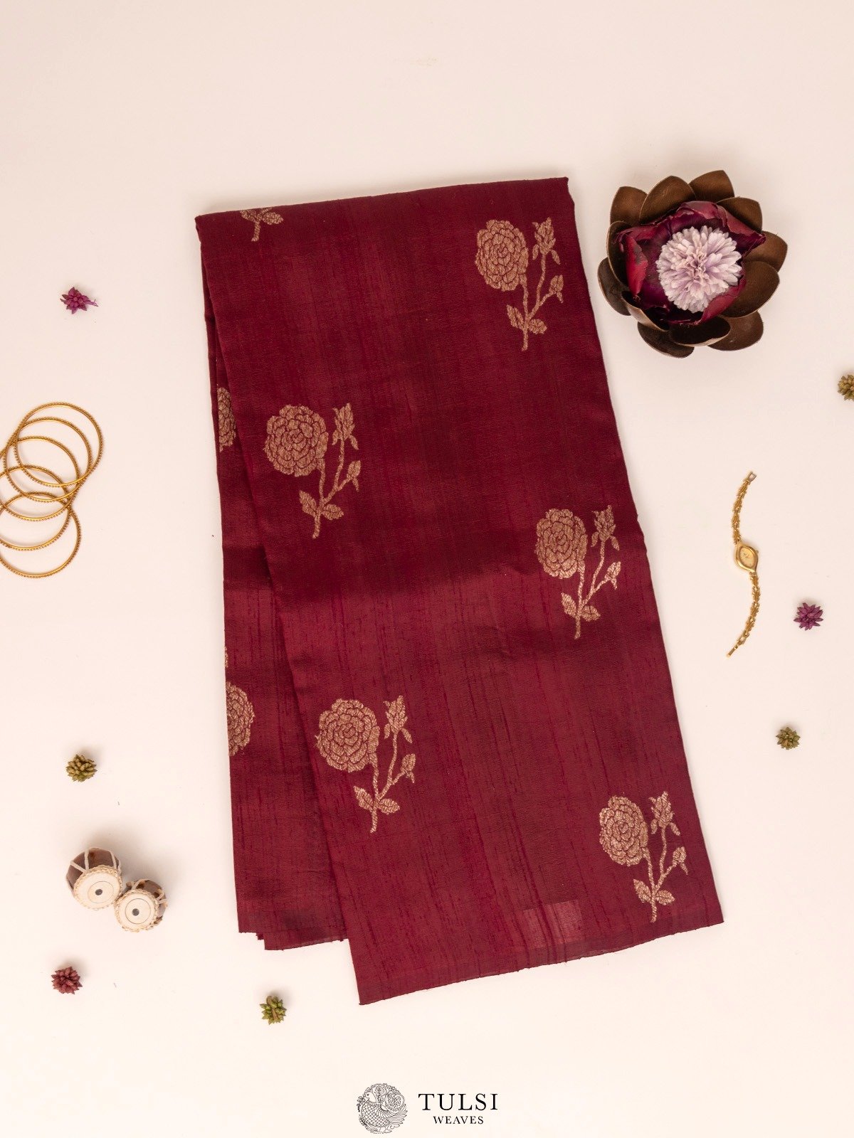 Brown Banaras Tussar Silk Saree