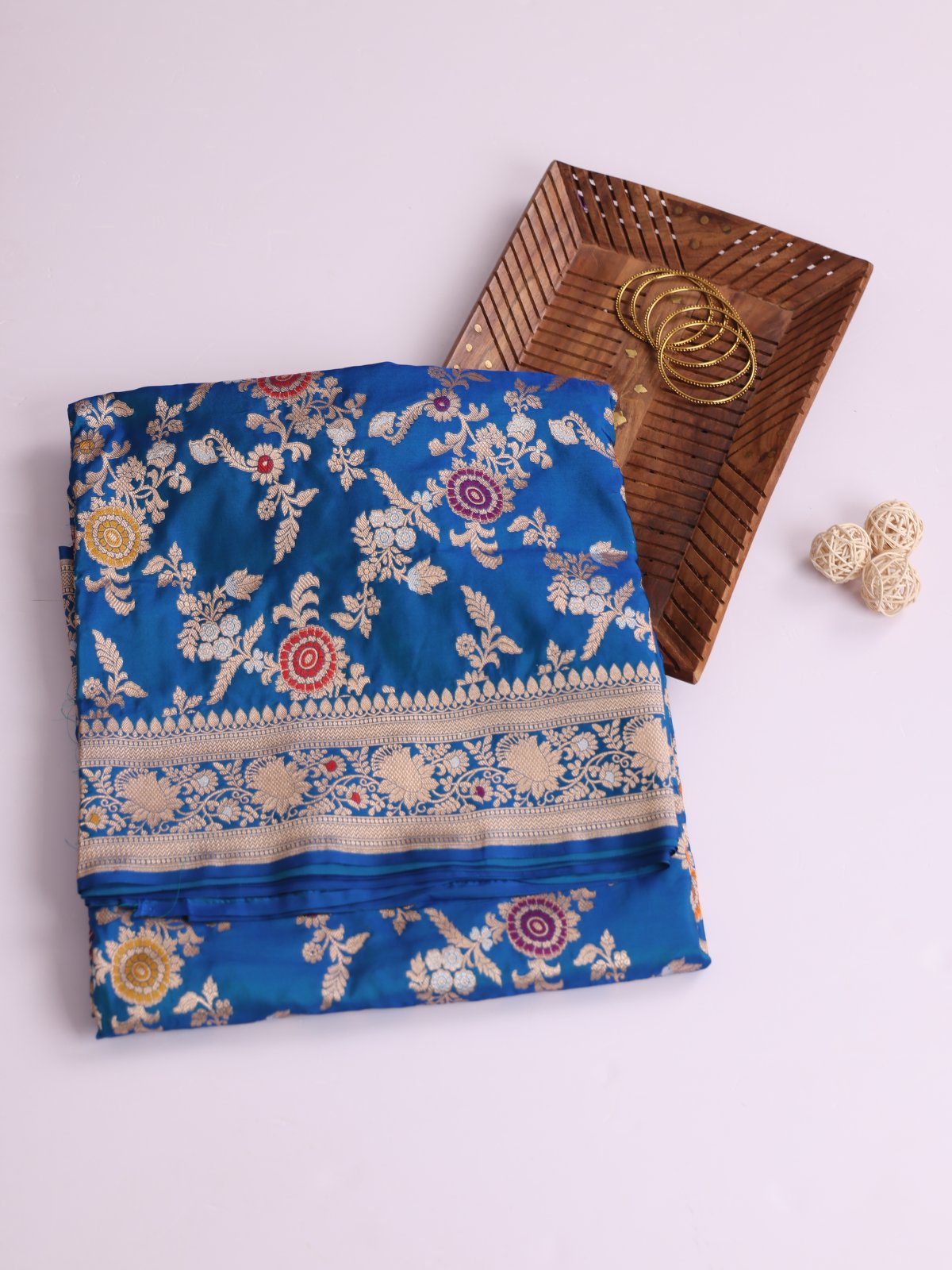 Peacock Blue Banaras Silk Saree with Zari Border