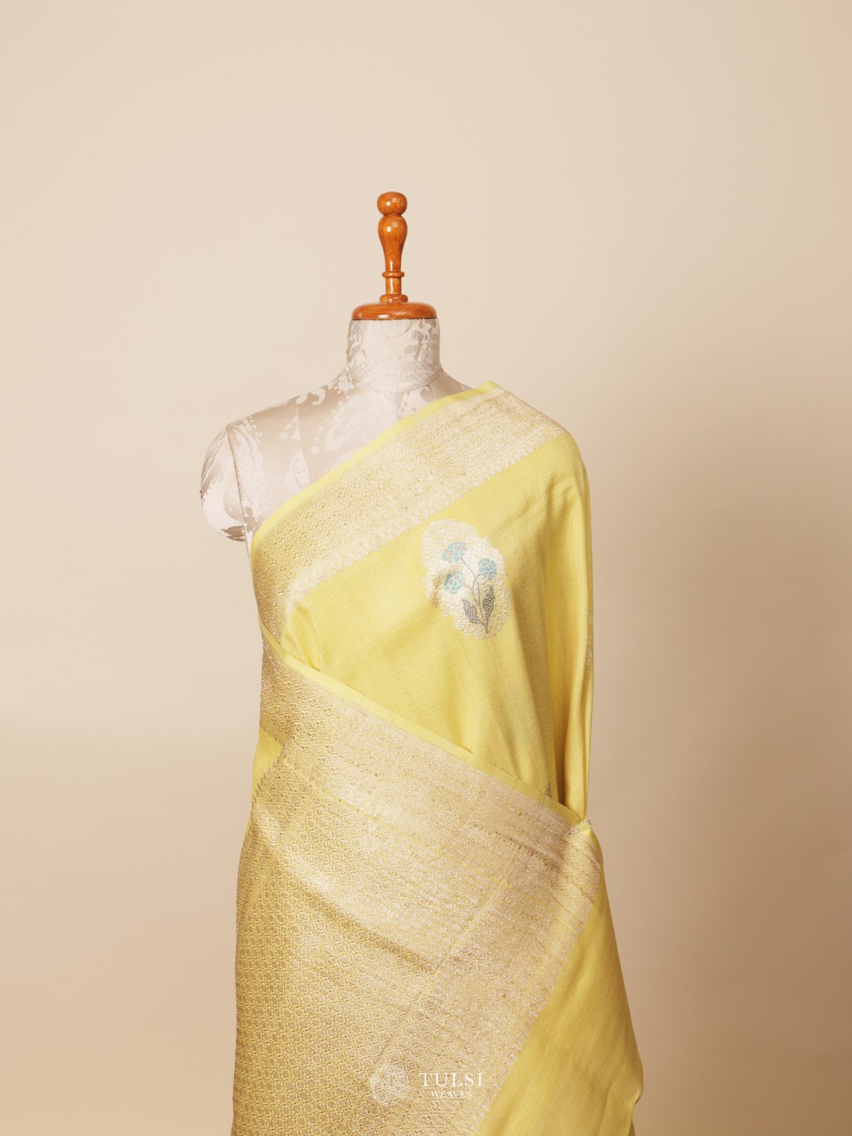 Light Yellow Banaras Tussar Georgette
