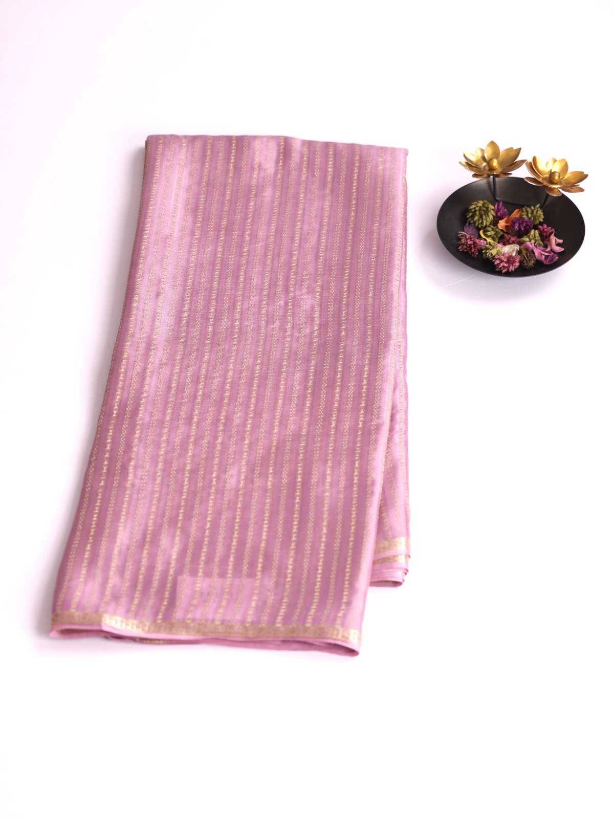 Dusty Pink Striped Mysore Silk Saree