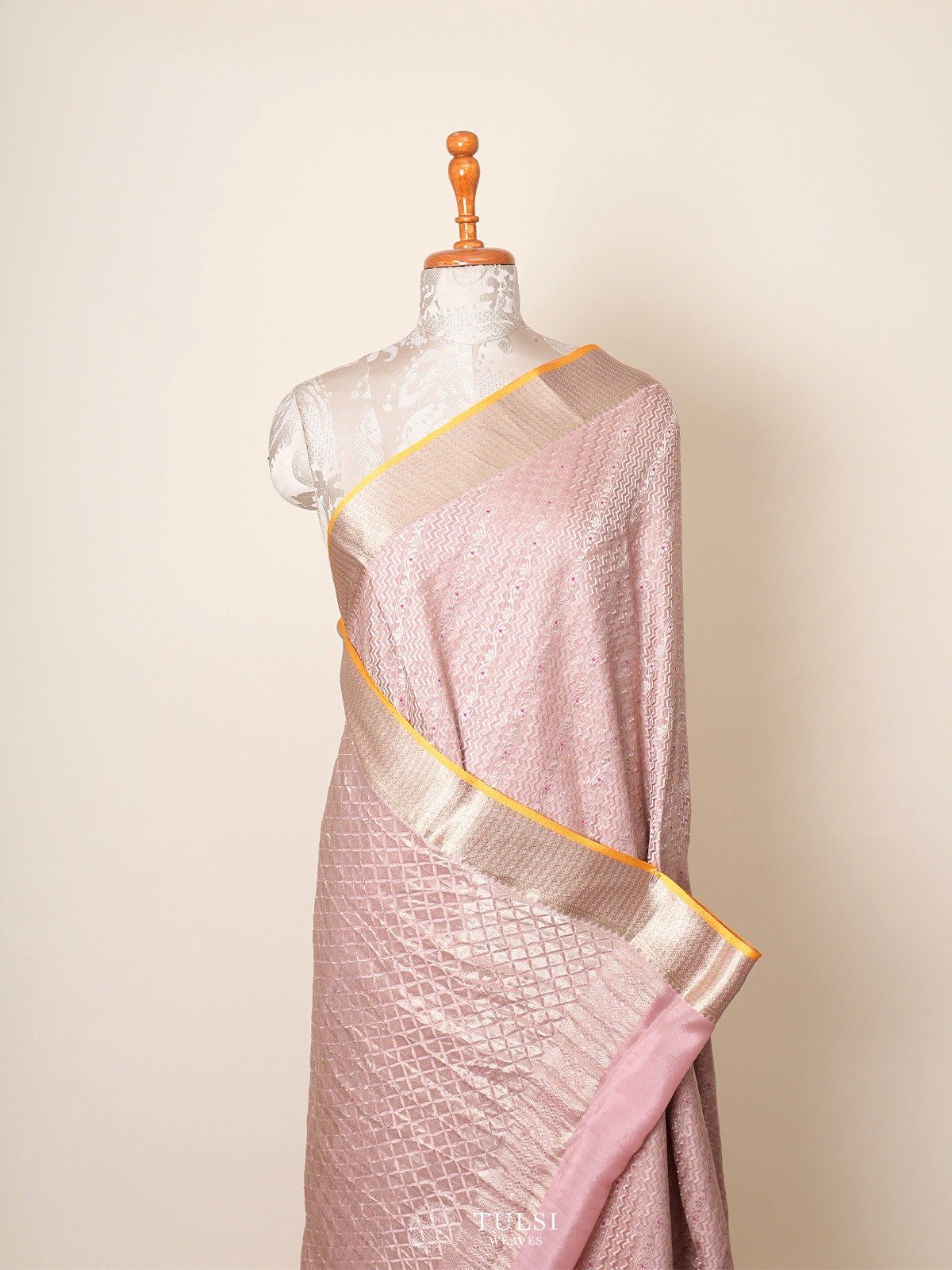Light Pink Banaras Crepe Silk Saree