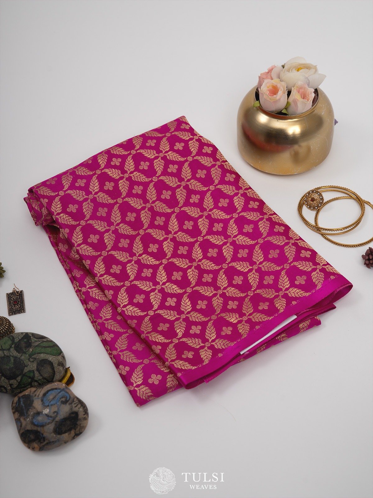 Rani Pink Banaras Silk Blouse With Ogee Design