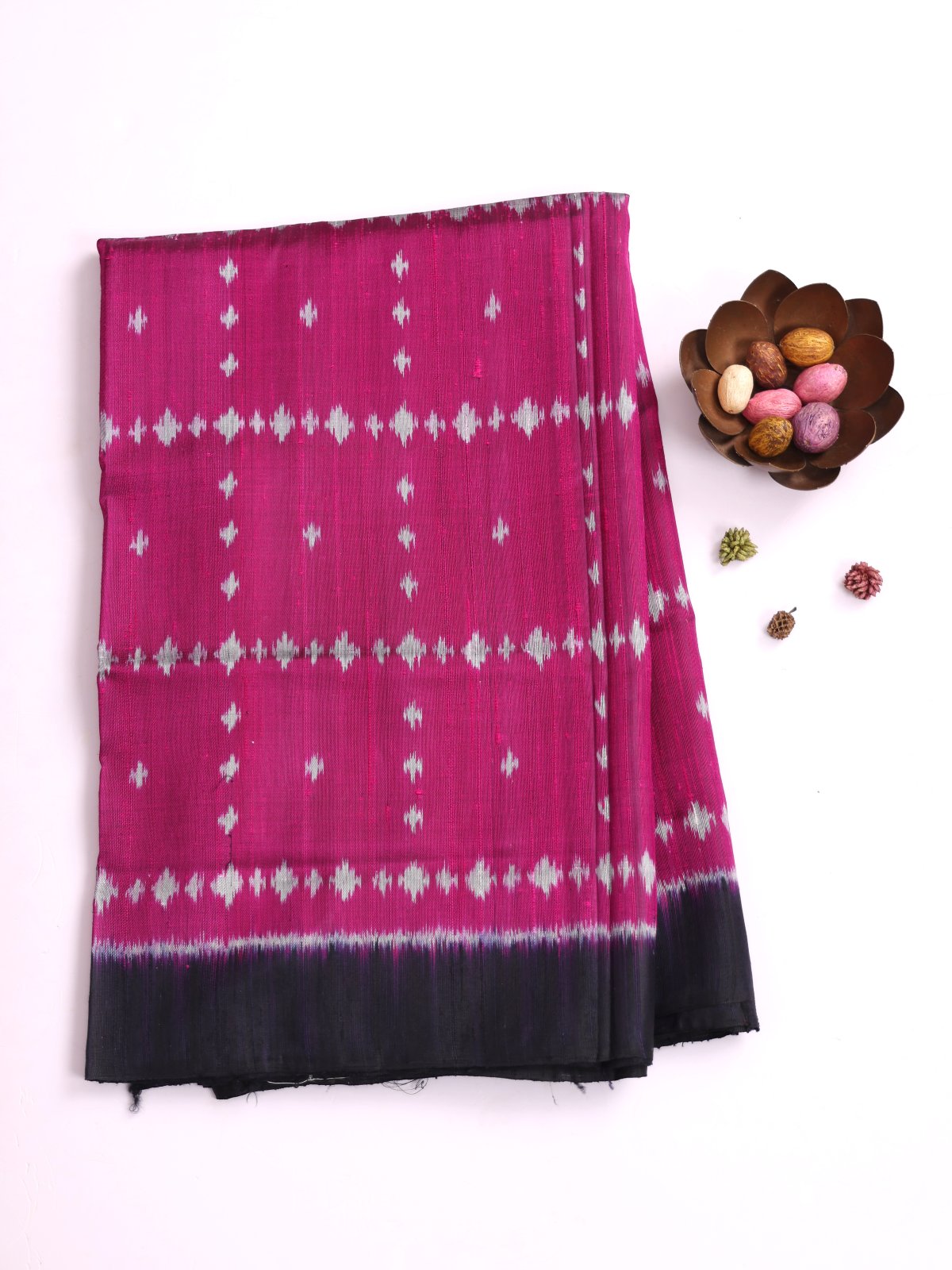 Magenta Checked Raw Silk Patola Saree With Black Border