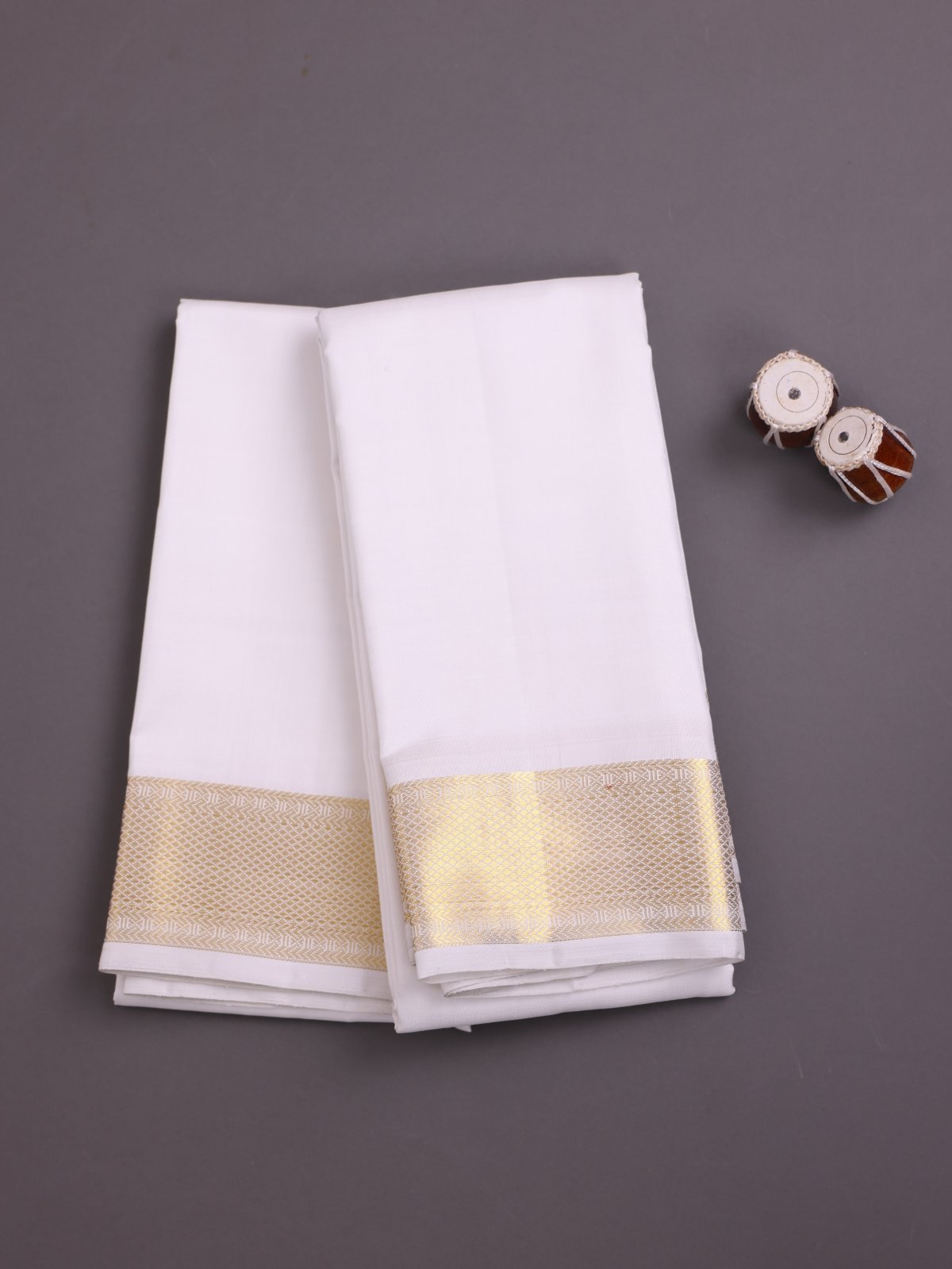 White Silk Dhoti And Vastram with Zari Border