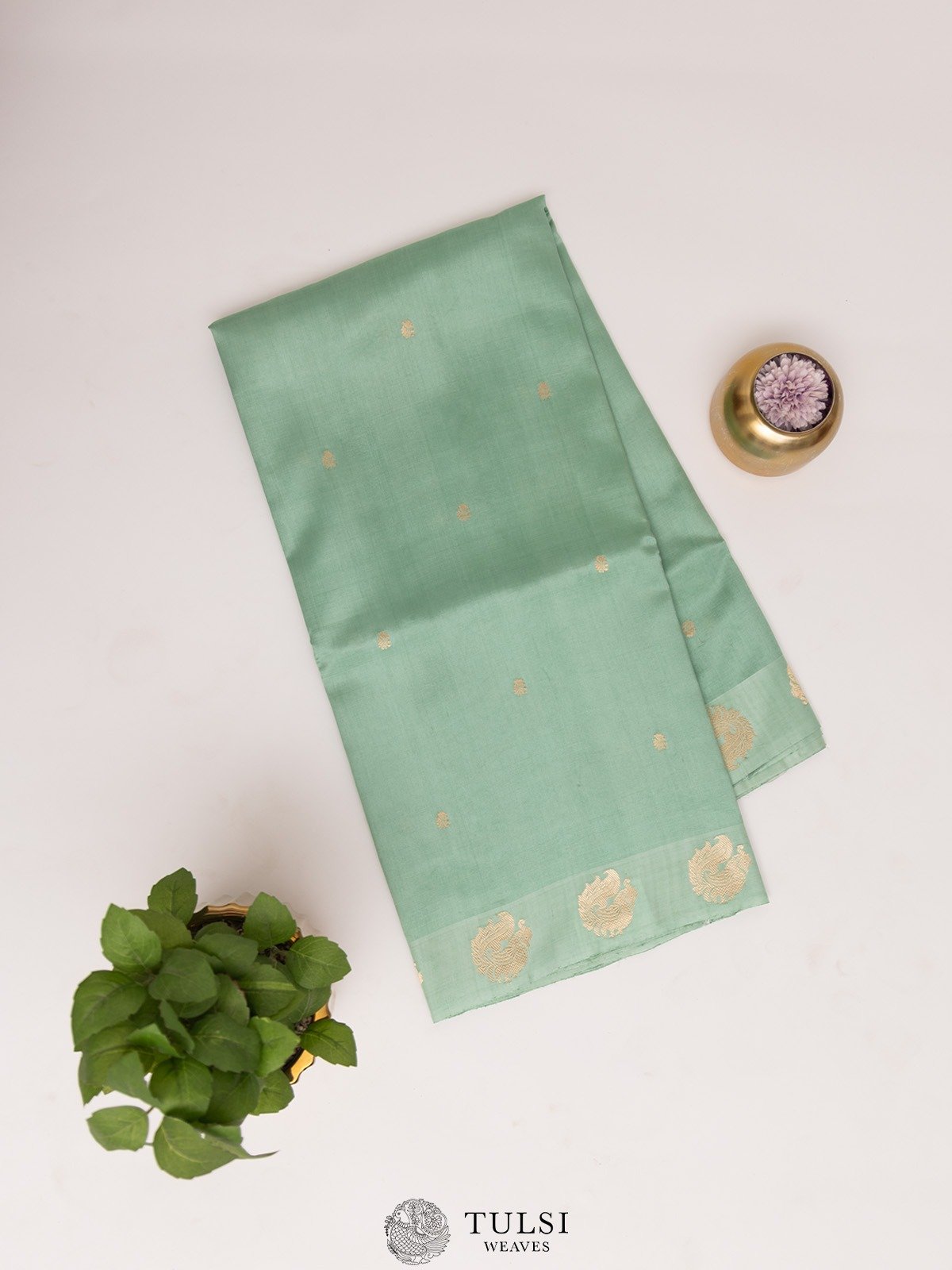 Pastel Green Mashru Silk Saree with Zari Border